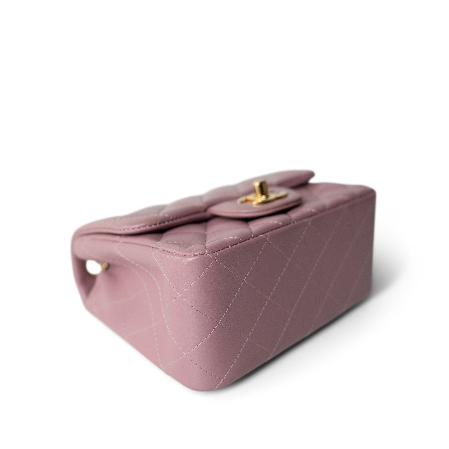 Mauve Lambskin Quilted Mini Square Flap