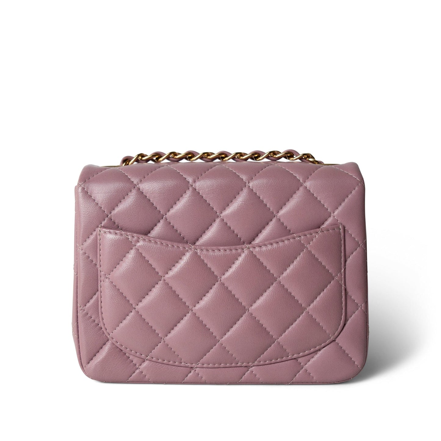 Mauve Lambskin Quilted Mini Square Flap