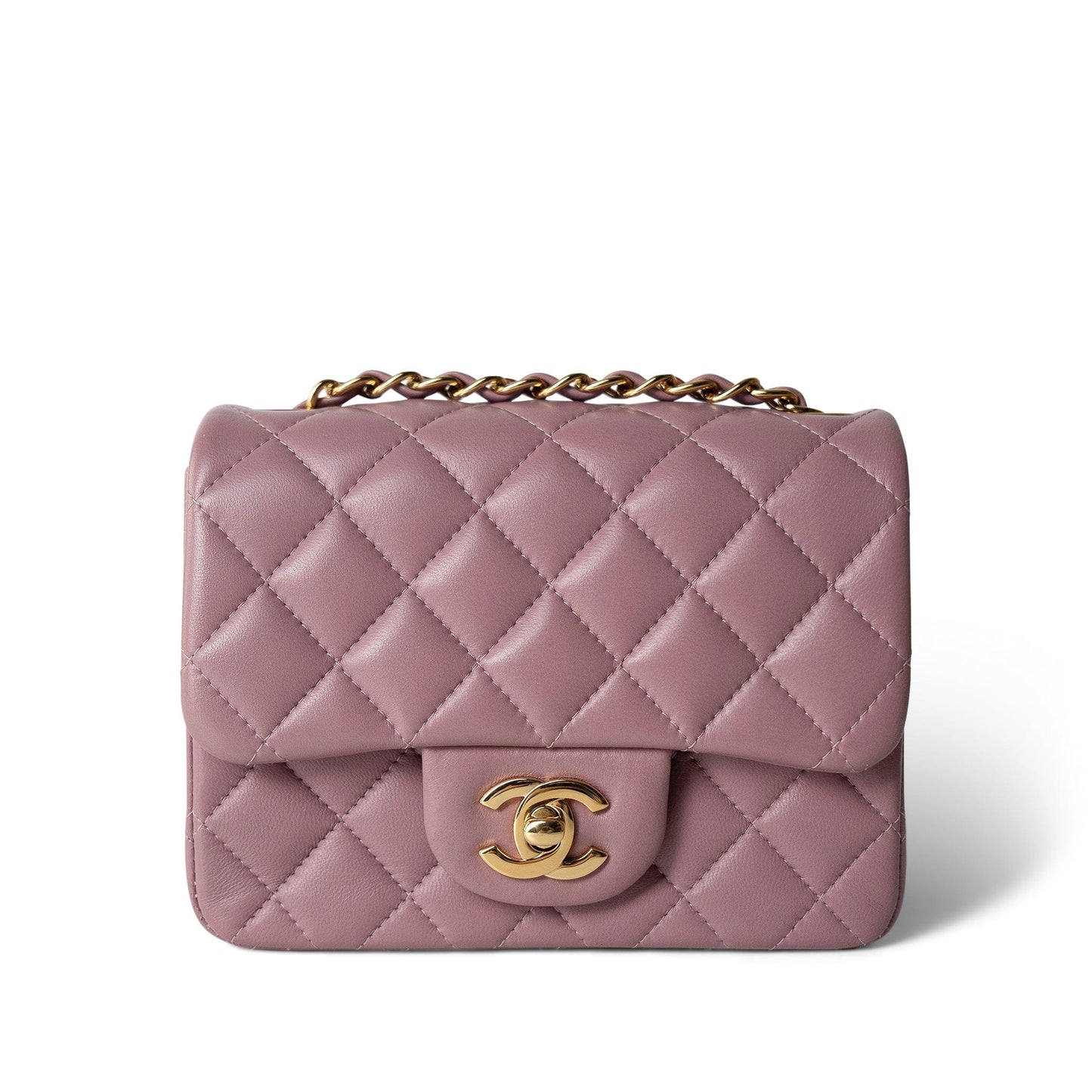 Mauve Lambskin Quilted Mini Square Flap