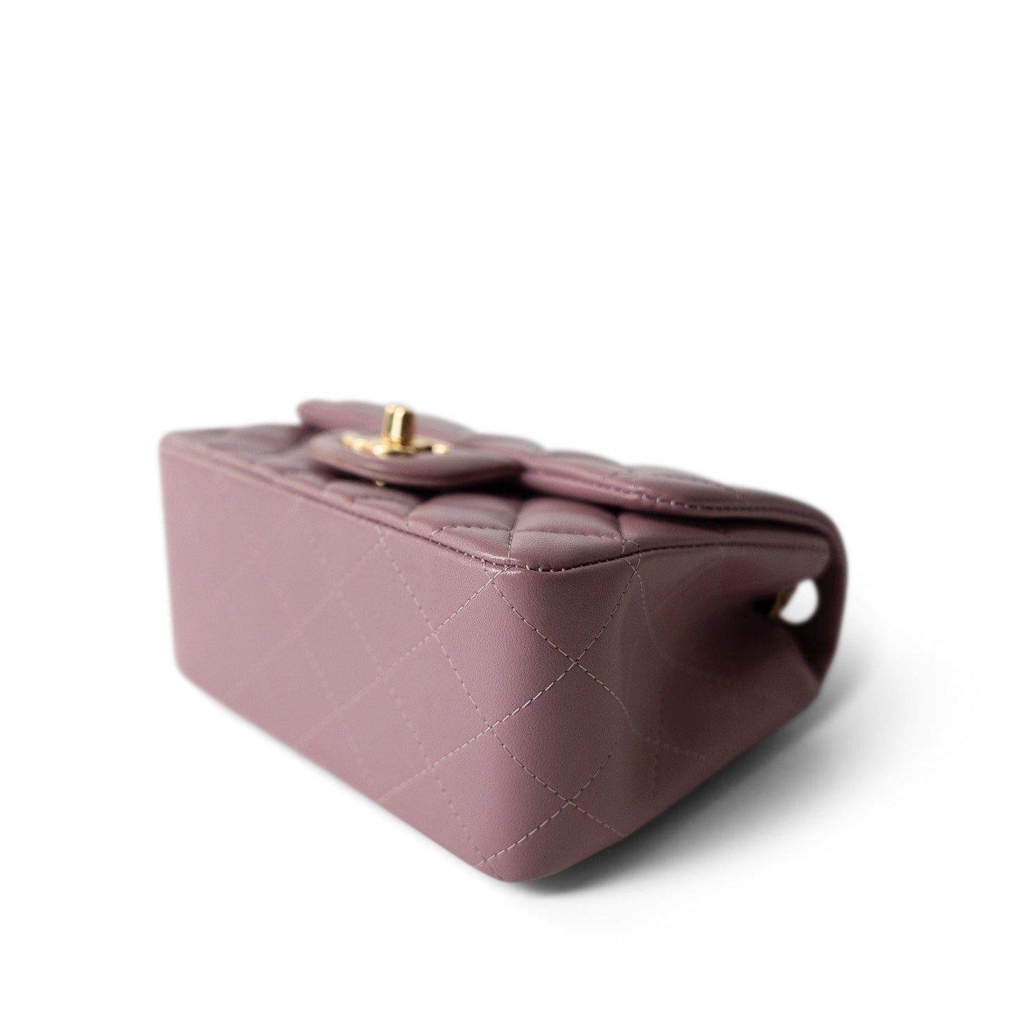 Mauve Lambskin Quilted Mini Square Flap