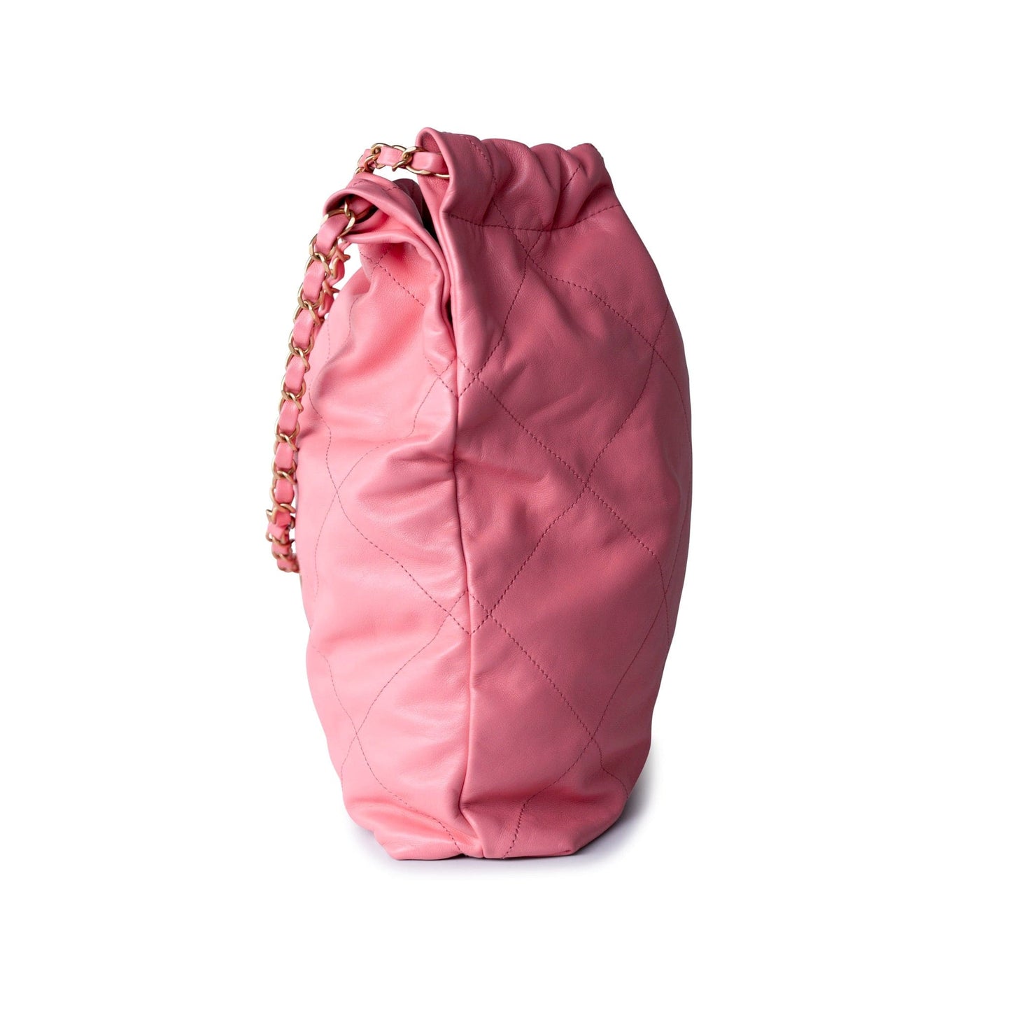 Medium Pink Calfskin Quilted 22 Hobo Bag Antique Gold Hardware