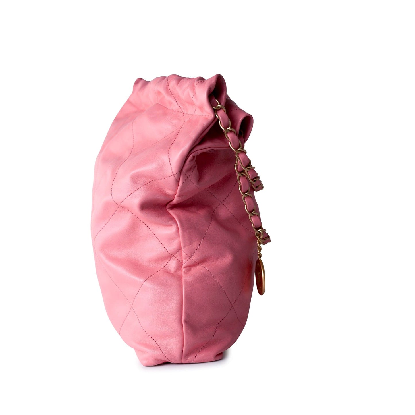 Medium Pink Calfskin Quilted 22 Hobo Bag Antique Gold Hardware