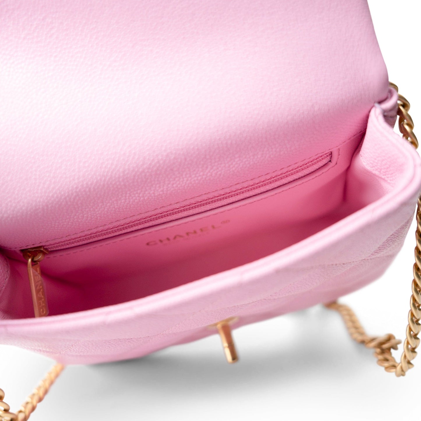 Pink Caviar Quilted Sweetheart Mini Flap Antique Gold Hardware