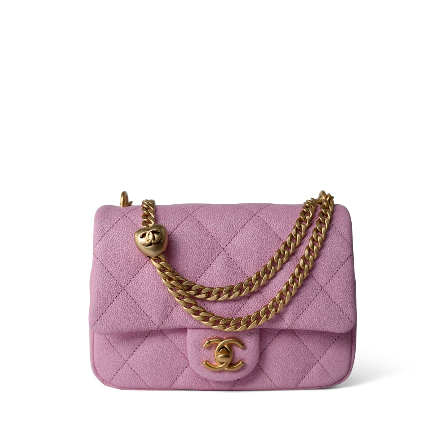 Pink Caviar Quilted Sweetheart Mini Flap Antique Gold Hardware