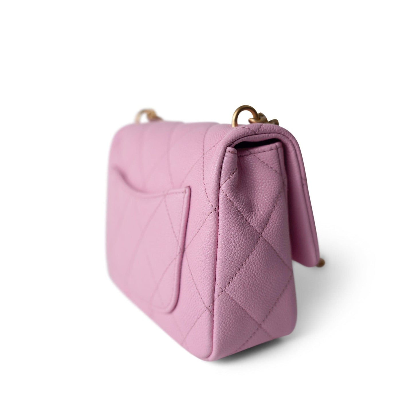 Pink Caviar Quilted Sweetheart Mini Flap Antique Gold Hardware