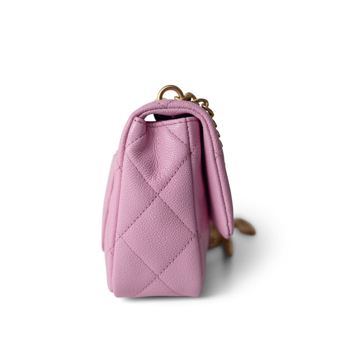 Pink Caviar Quilted Sweetheart Mini Flap Antique Gold Hardware