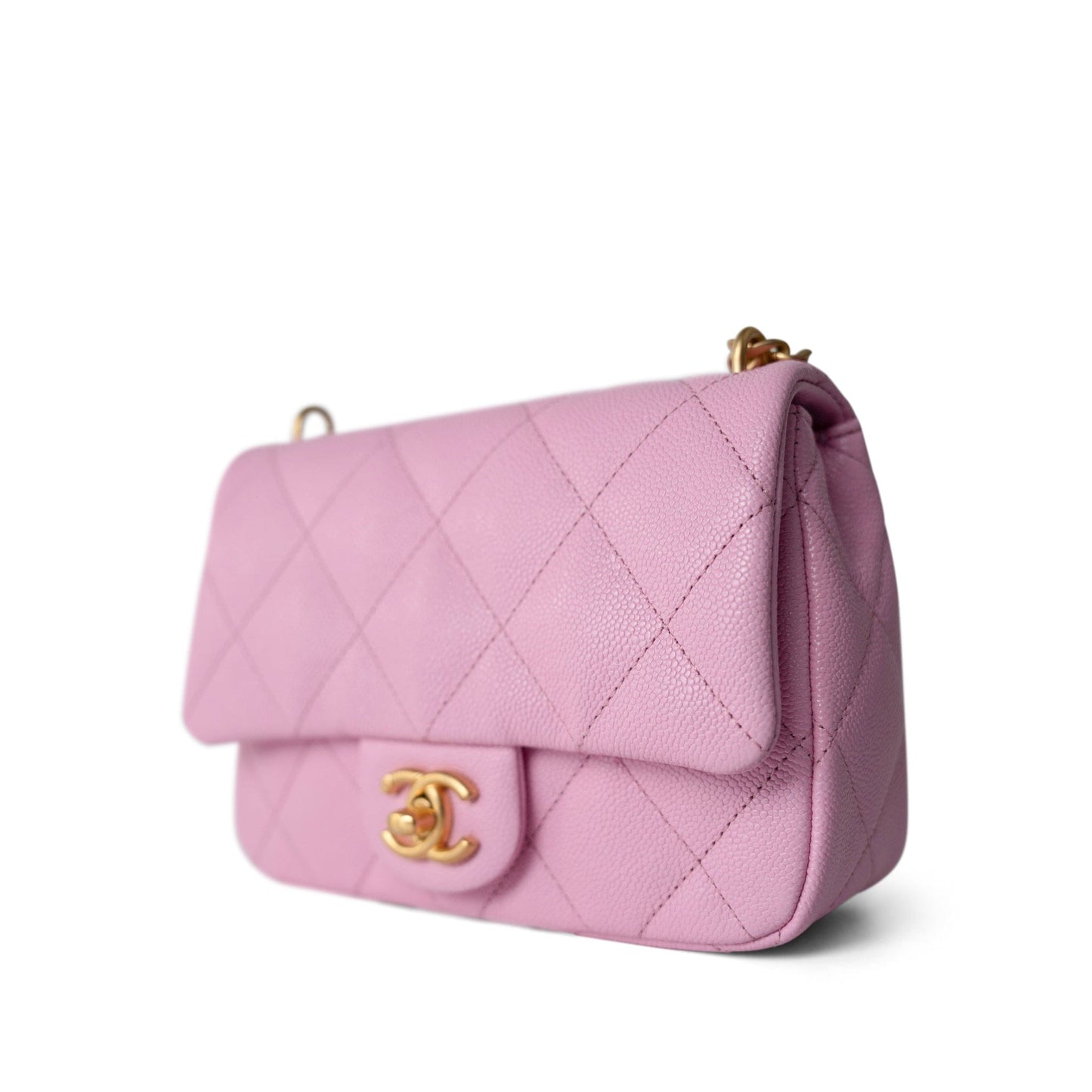 Pink Caviar Quilted Sweetheart Mini Flap Antique Gold Hardware