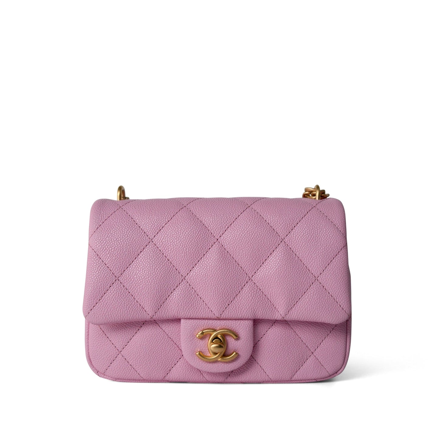 Pink Caviar Quilted Sweetheart Mini Flap Antique Gold Hardware