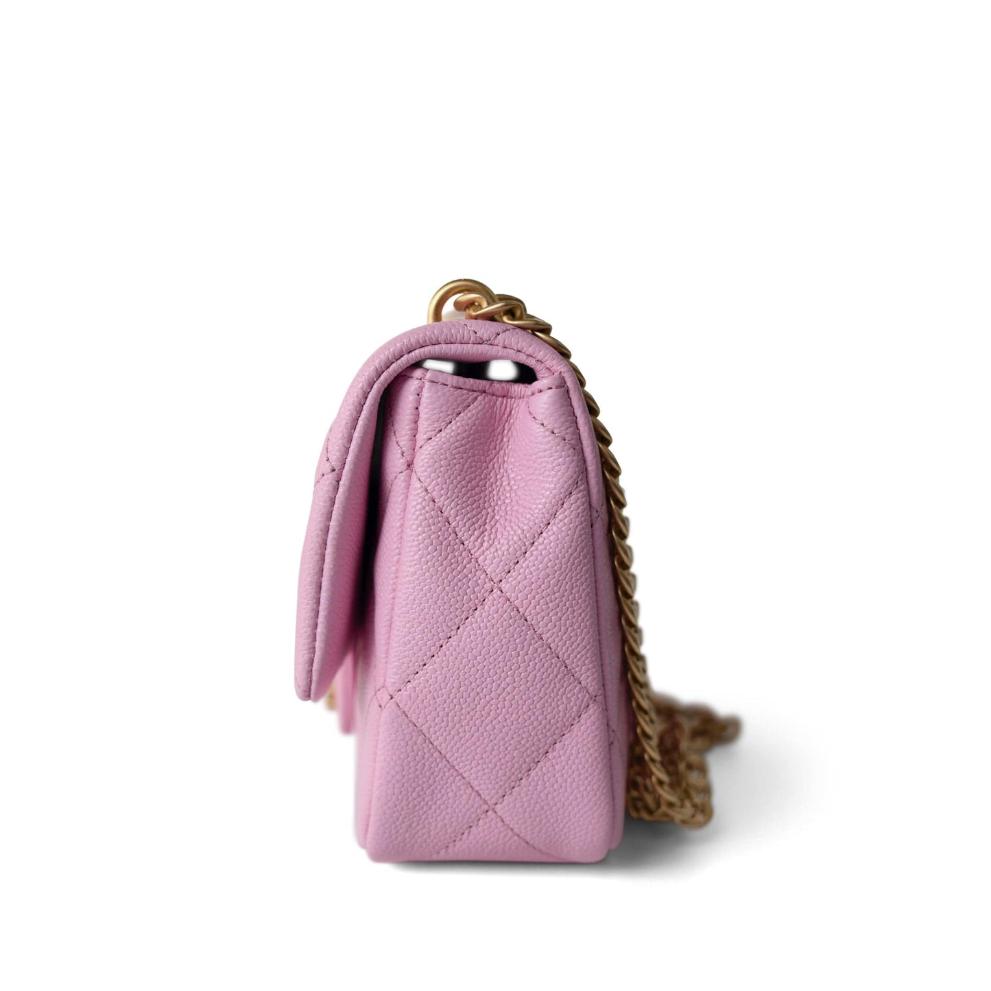 Pink Caviar Quilted Sweetheart Mini Flap Antique Gold Hardware