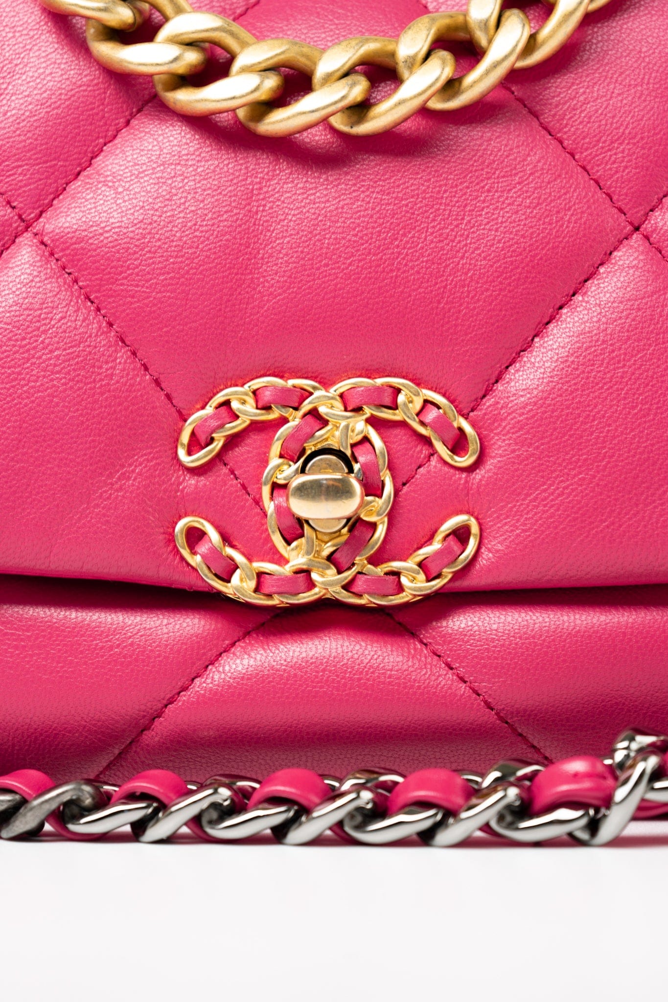 Pink Goatskin Quilted 19 Flap Small Mixed Hardware