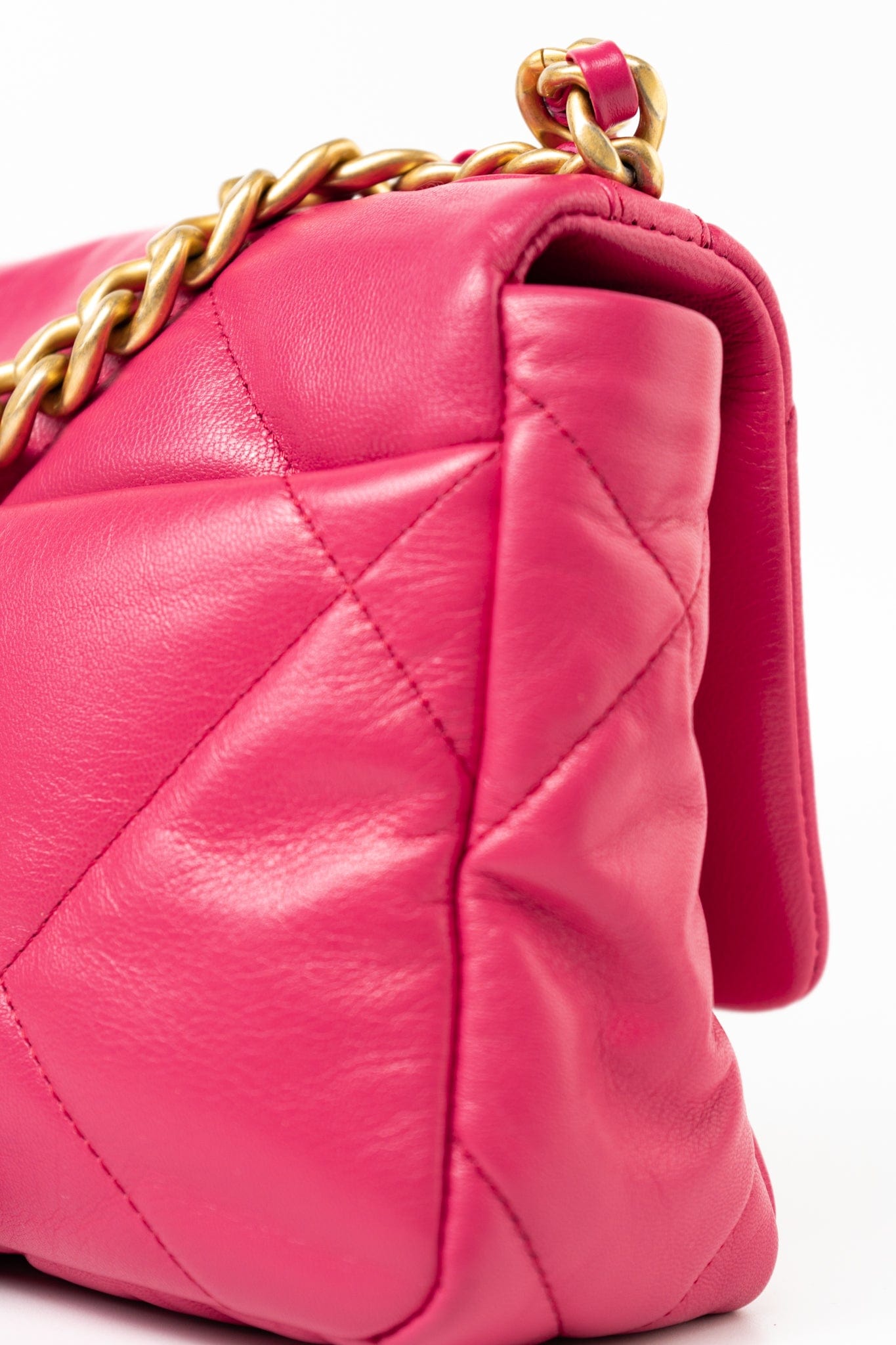 Pink Goatskin Quilted 19 Flap Small Mixed Hardware