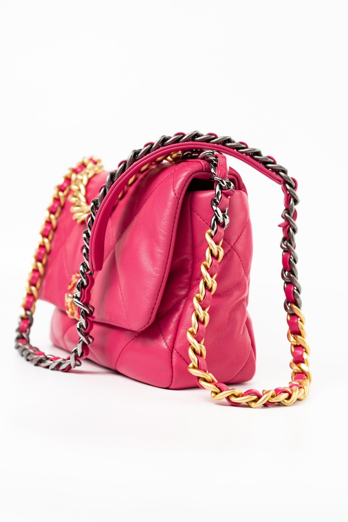 Pink Goatskin Quilted 19 Flap Small Mixed Hardware