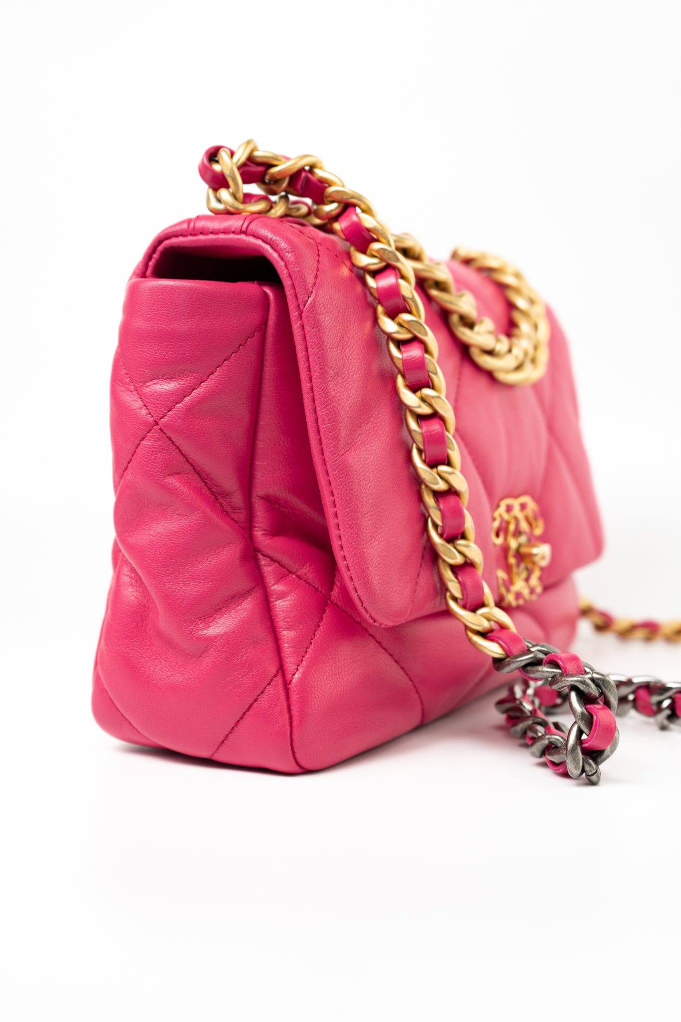 Pink Goatskin Quilted 19 Flap Small Mixed Hardware