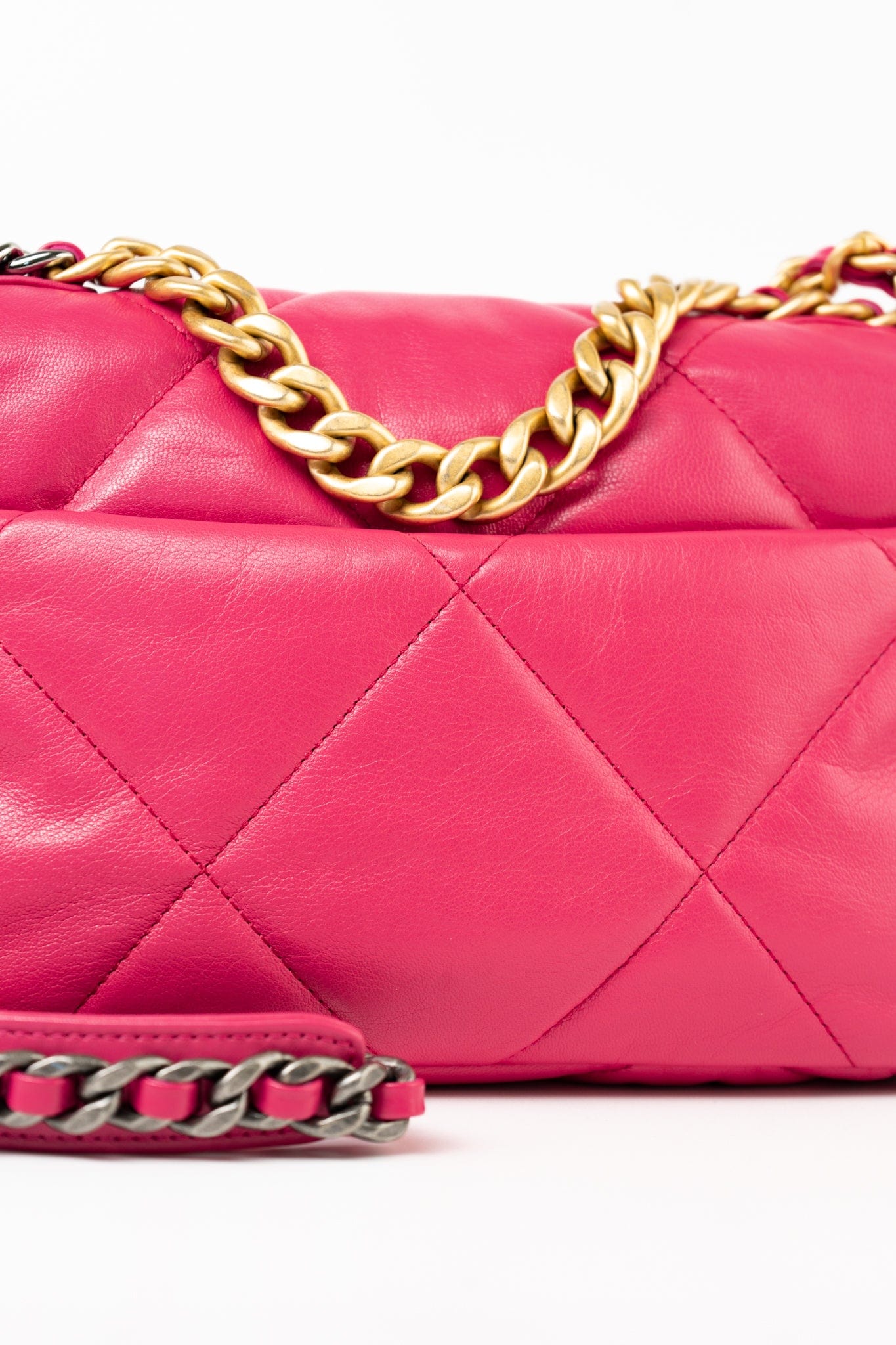 Pink Goatskin Quilted 19 Flap Small Mixed Hardware