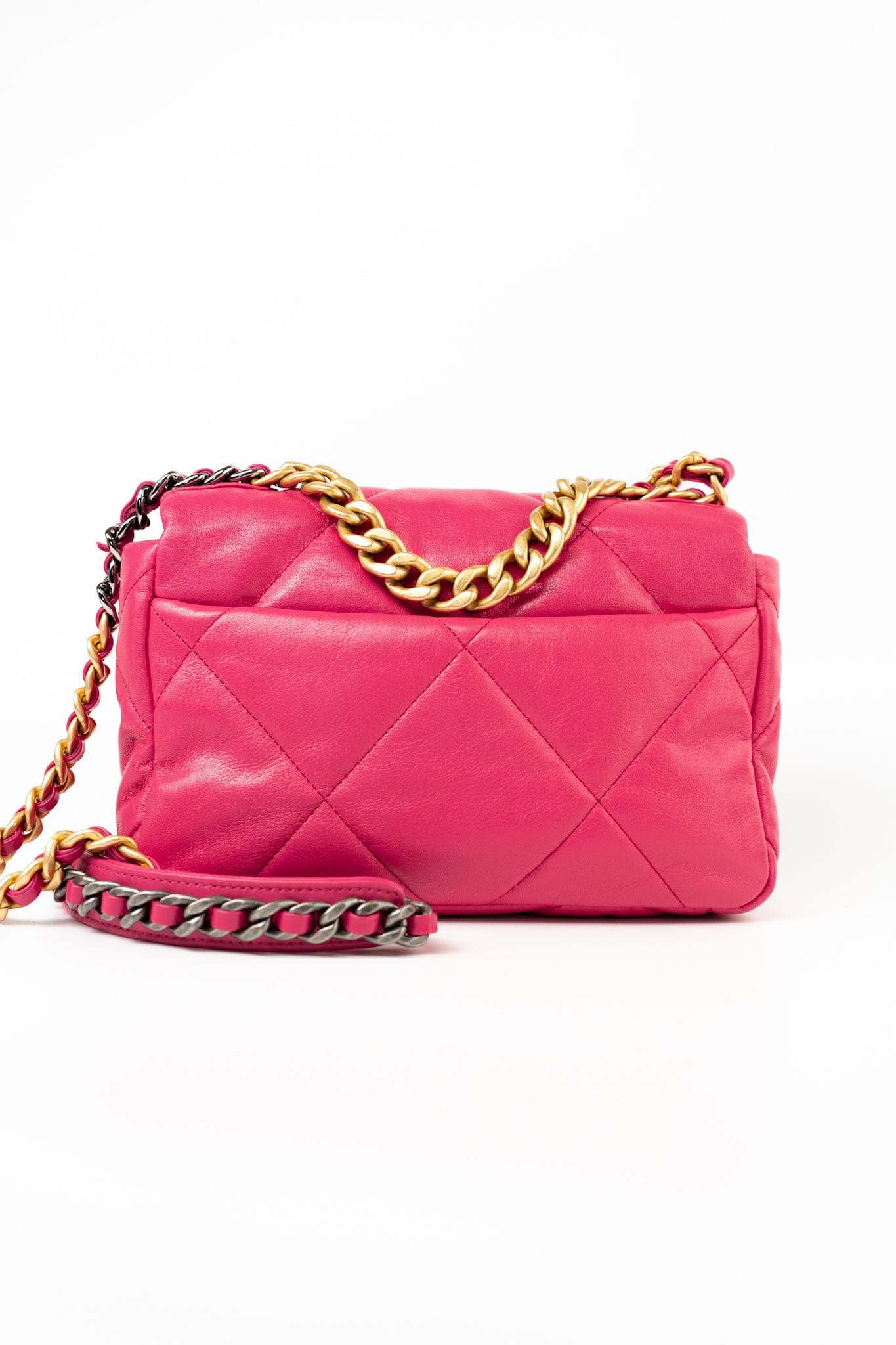 Pink Goatskin Quilted 19 Flap Small Mixed Hardware