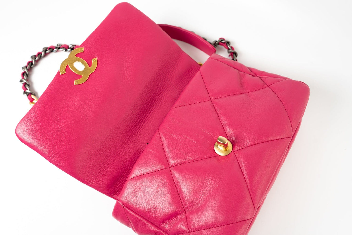 Pink Goatskin Quilted 19 Flap Small Mixed Hardware