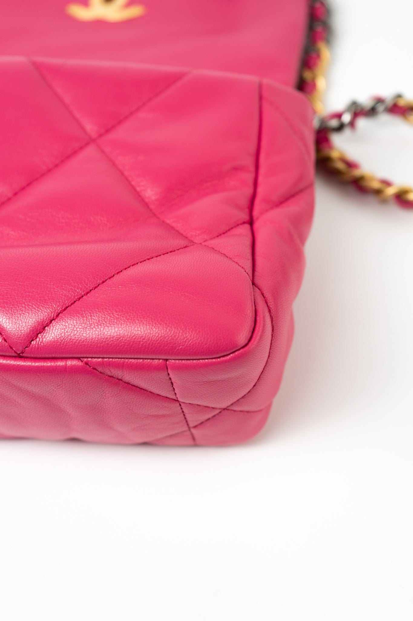 Pink Goatskin Quilted 19 Flap Small Mixed Hardware