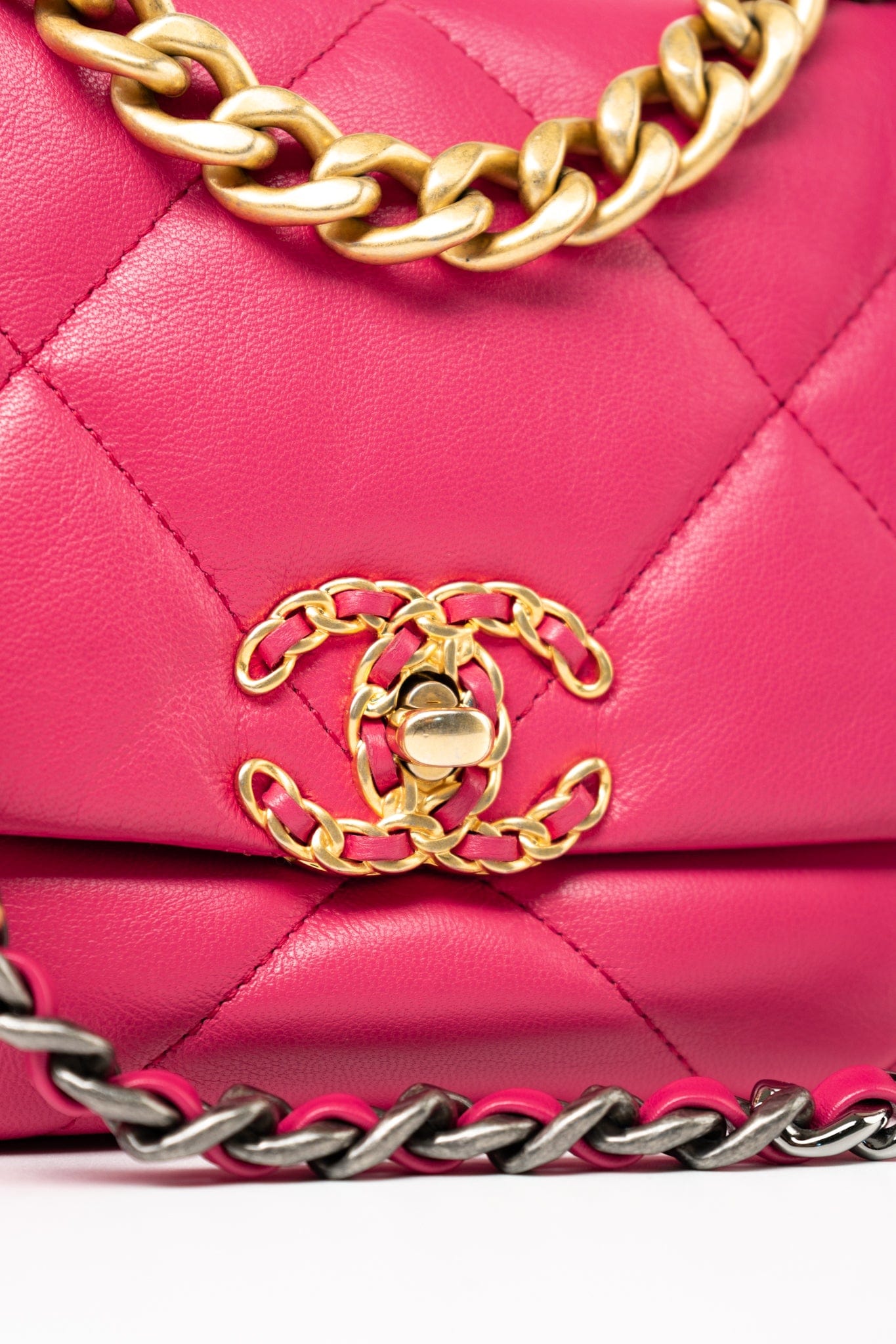 Pink Goatskin Quilted 19 Flap Small Mixed Hardware