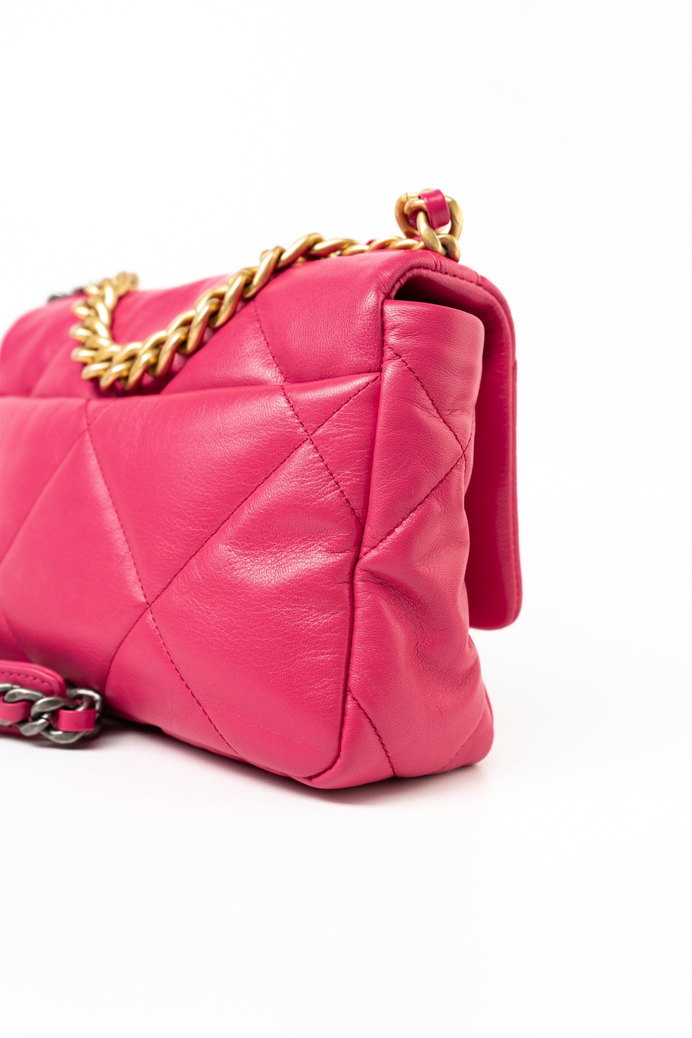 Pink Goatskin Quilted 19 Flap Small Mixed Hardware