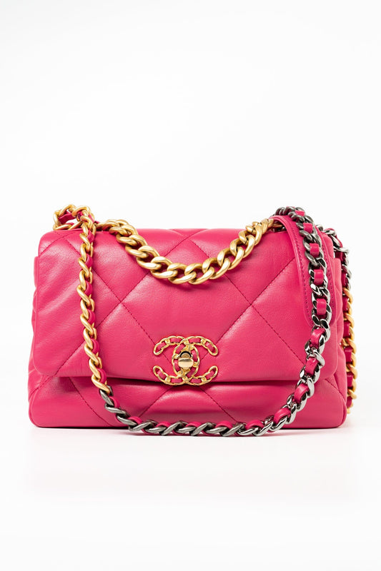 Pink Goatskin Quilted 19 Flap Small Mixed Hardware