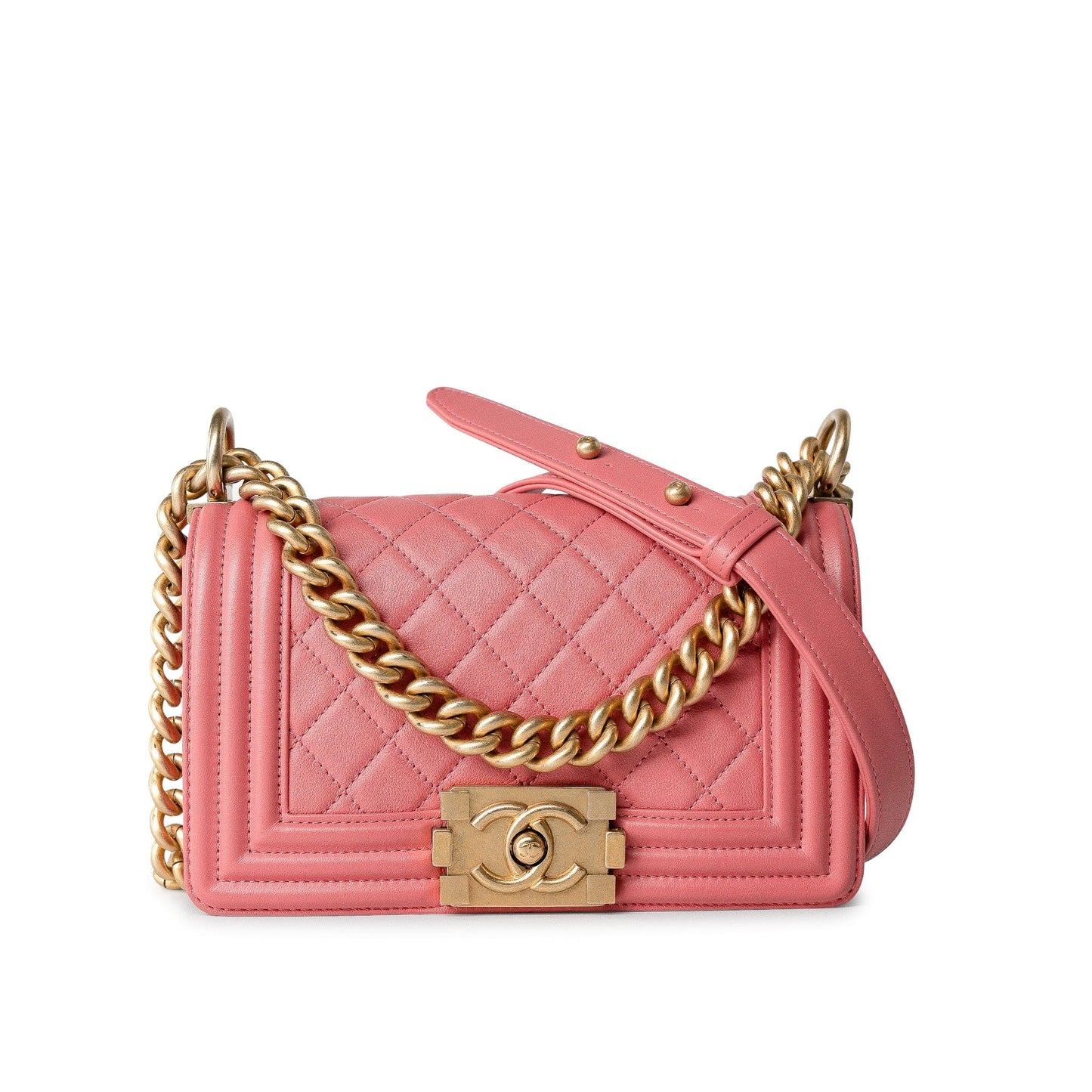 Pink Lambskin Quilted Small Boy Bag Aged Gold Hardware