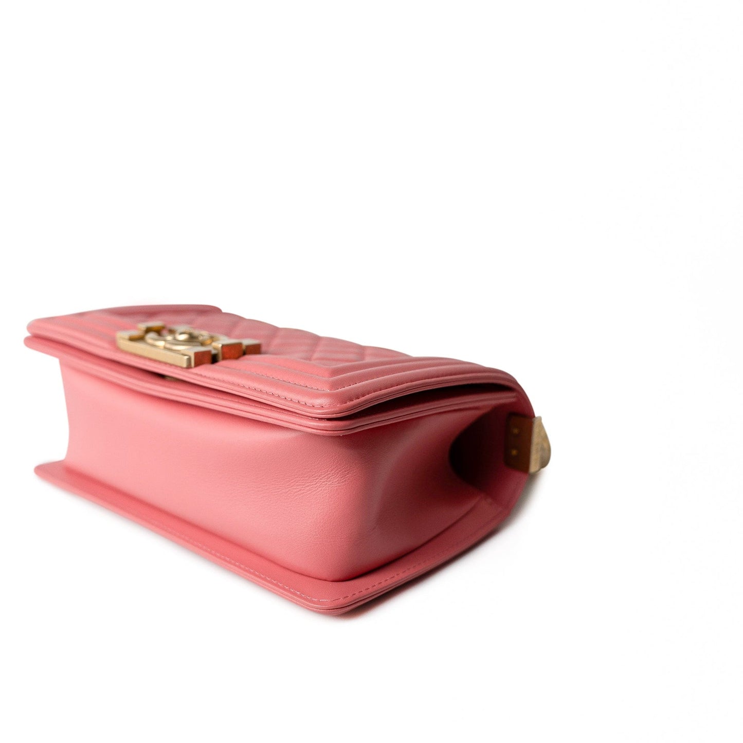 Pink Lambskin Quilted Small Boy Bag Aged Gold Hardware