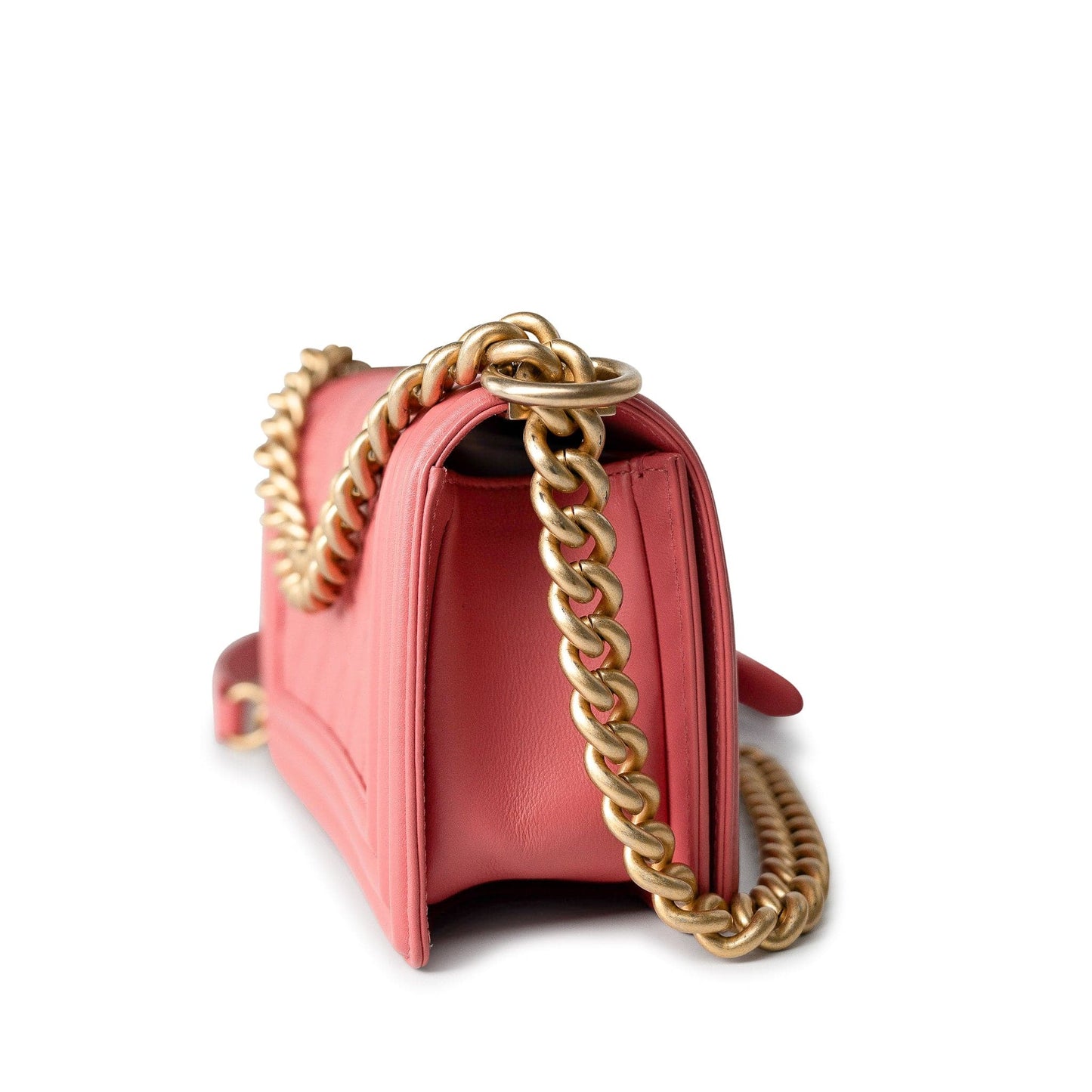 Pink Lambskin Quilted Small Boy Bag Aged Gold Hardware