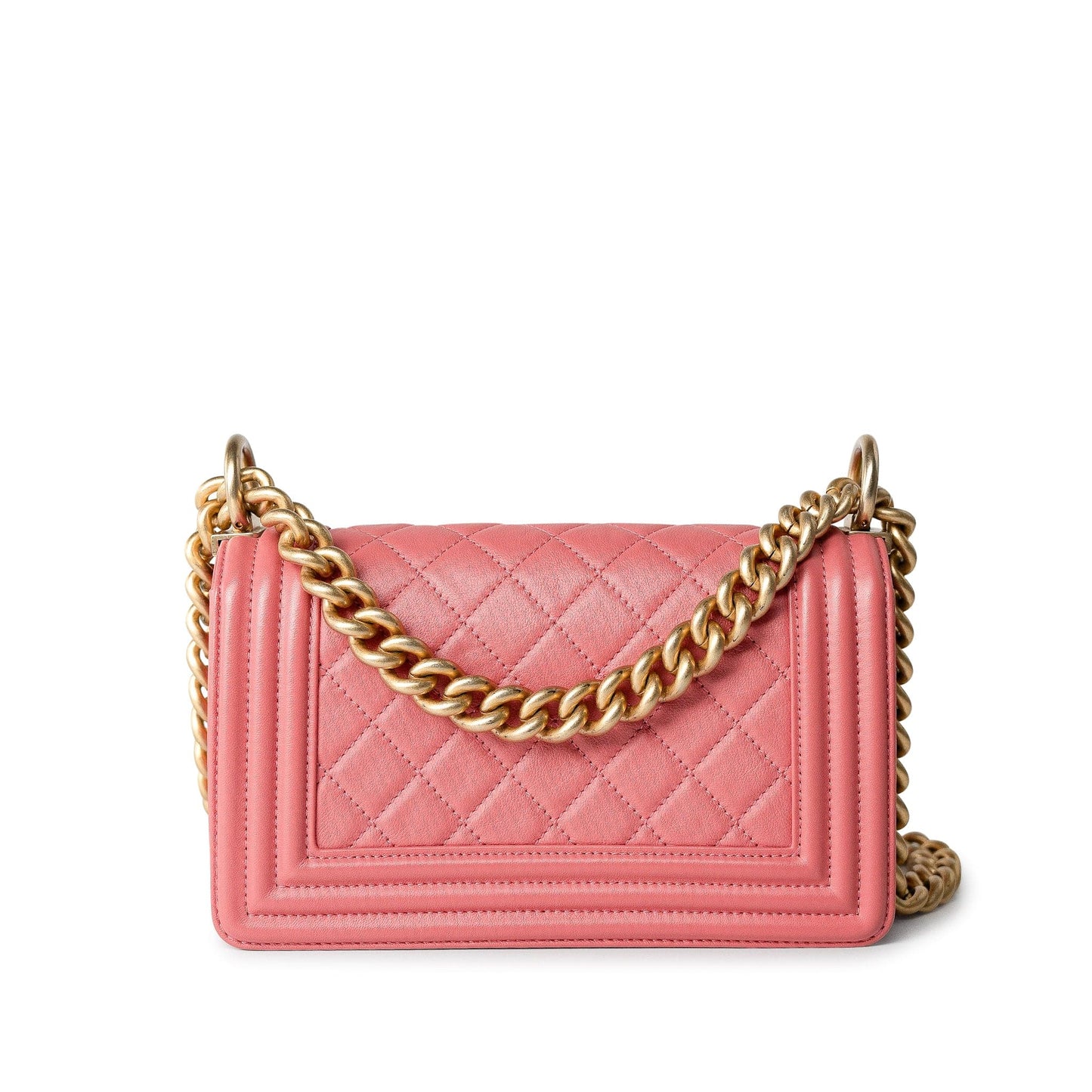 Pink Lambskin Quilted Small Boy Bag Aged Gold Hardware