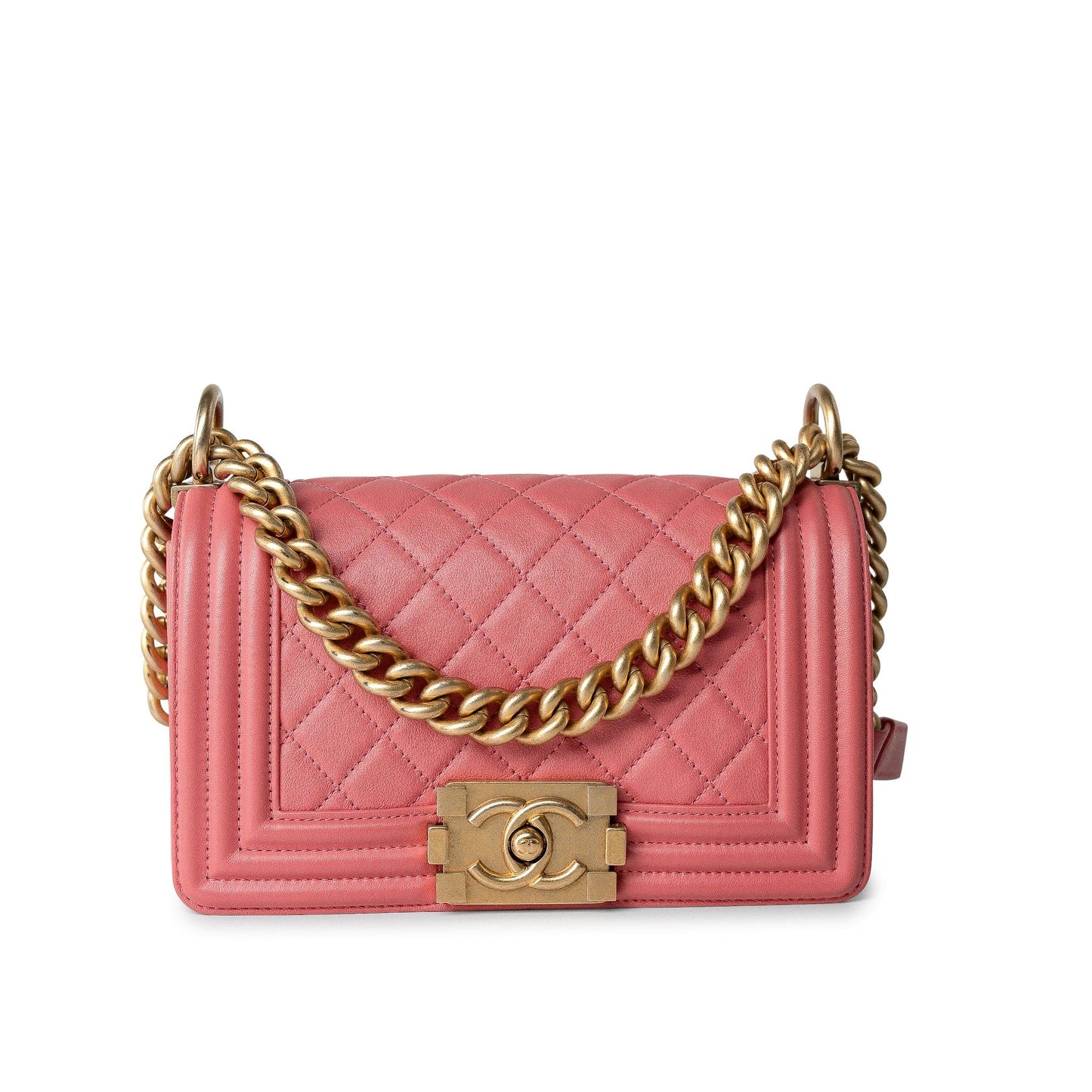 Pink Lambskin Quilted Small Boy Bag Aged Gold Hardware