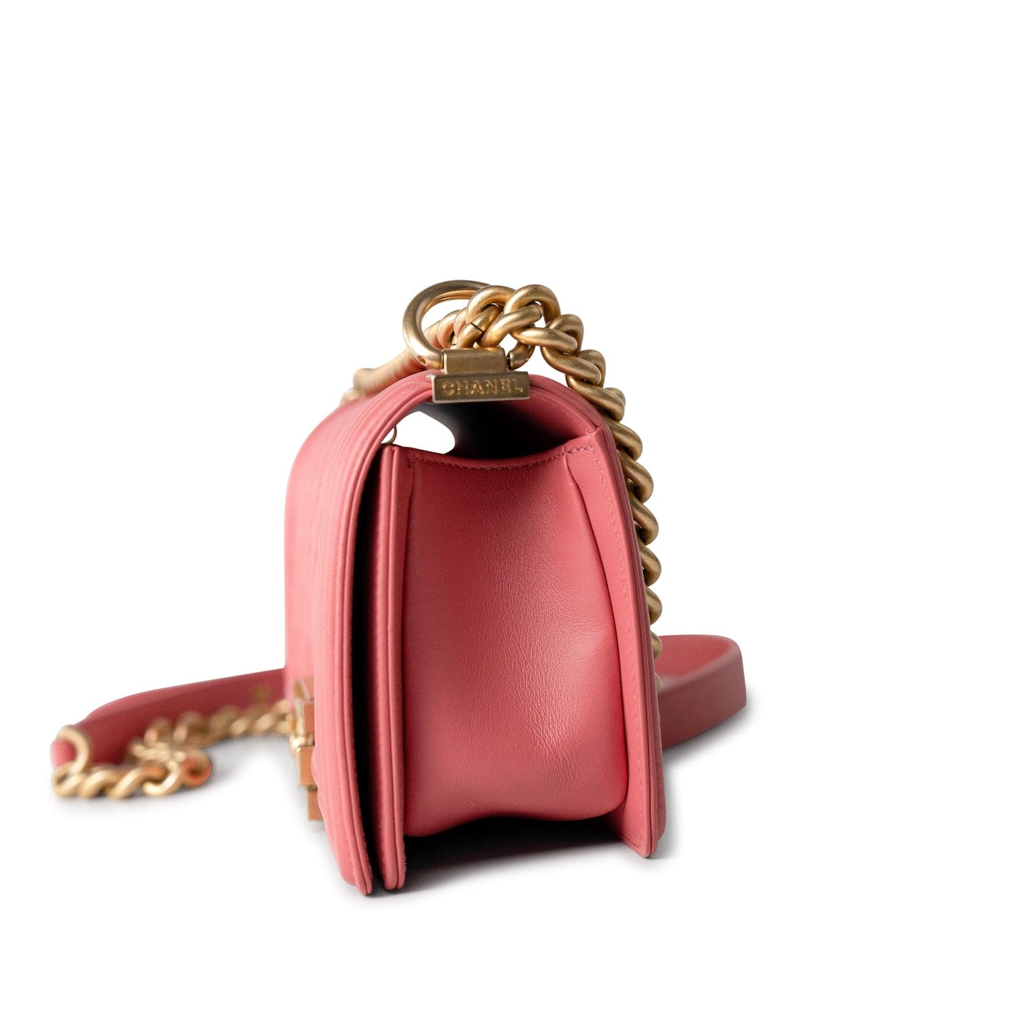 Pink Lambskin Quilted Small Boy Bag Aged Gold Hardware