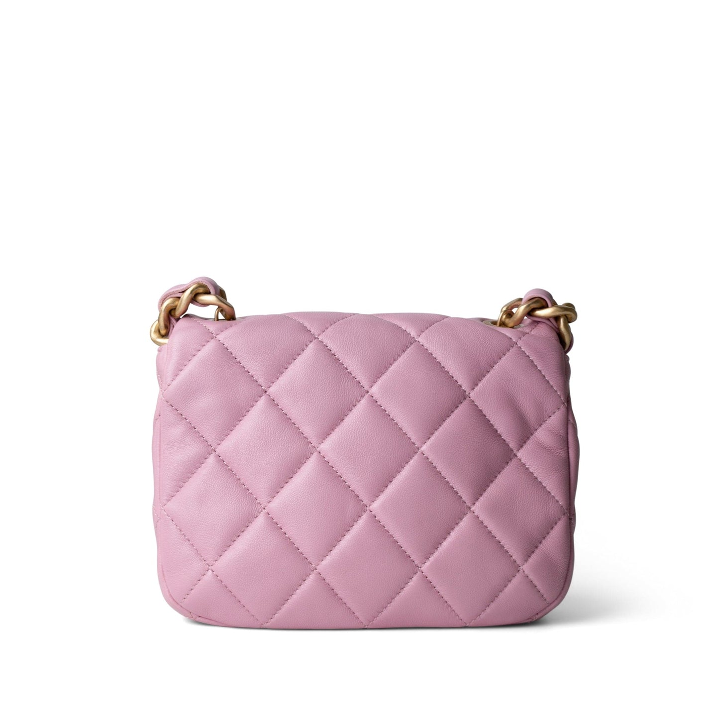 Pink Mini Lacquered Chain Lambskin Quilted Flap Aged Gold Hardware