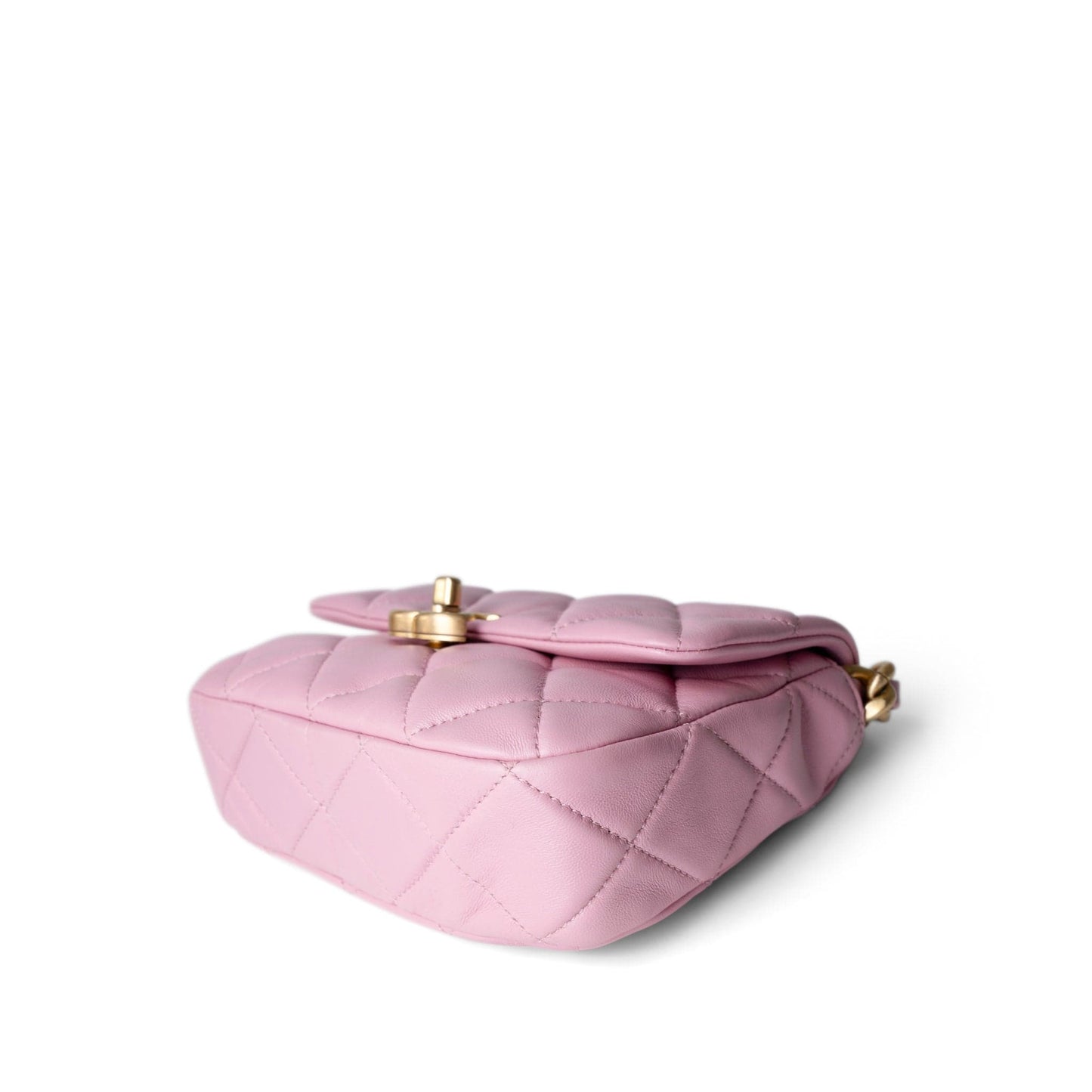 Pink Mini Lacquered Chain Lambskin Quilted Flap Aged Gold Hardware