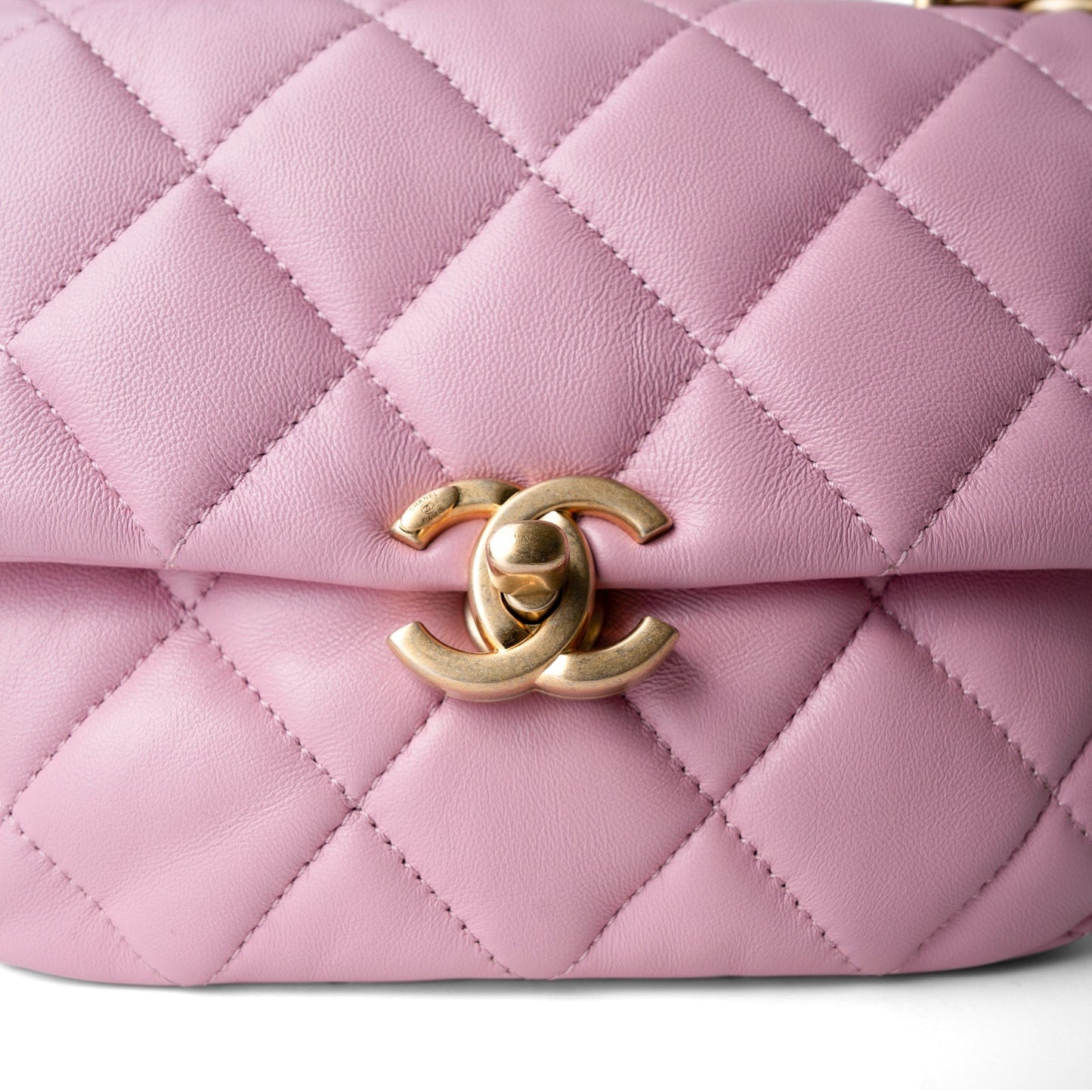 Pink Mini Lacquered Chain Lambskin Quilted Flap Aged Gold Hardware
