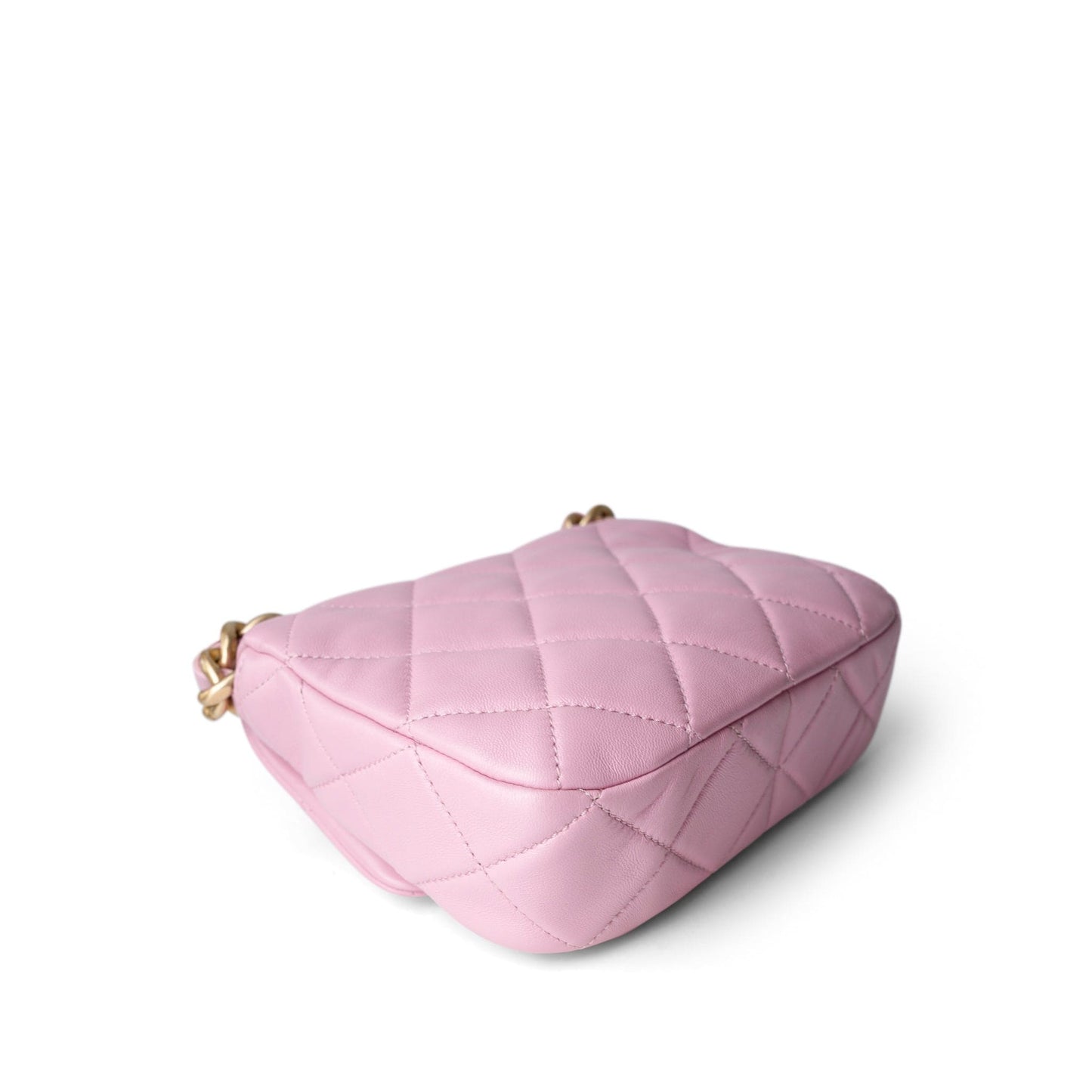 Pink Mini Lacquered Chain Lambskin Quilted Flap Aged Gold Hardware