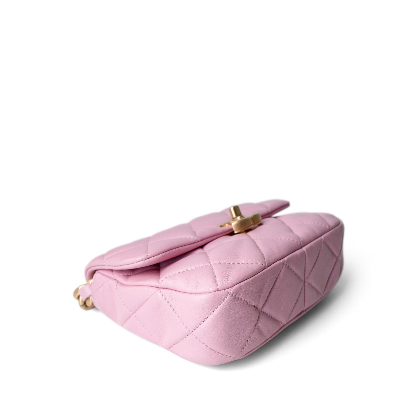 Pink Mini Lacquered Chain Lambskin Quilted Flap Aged Gold Hardware