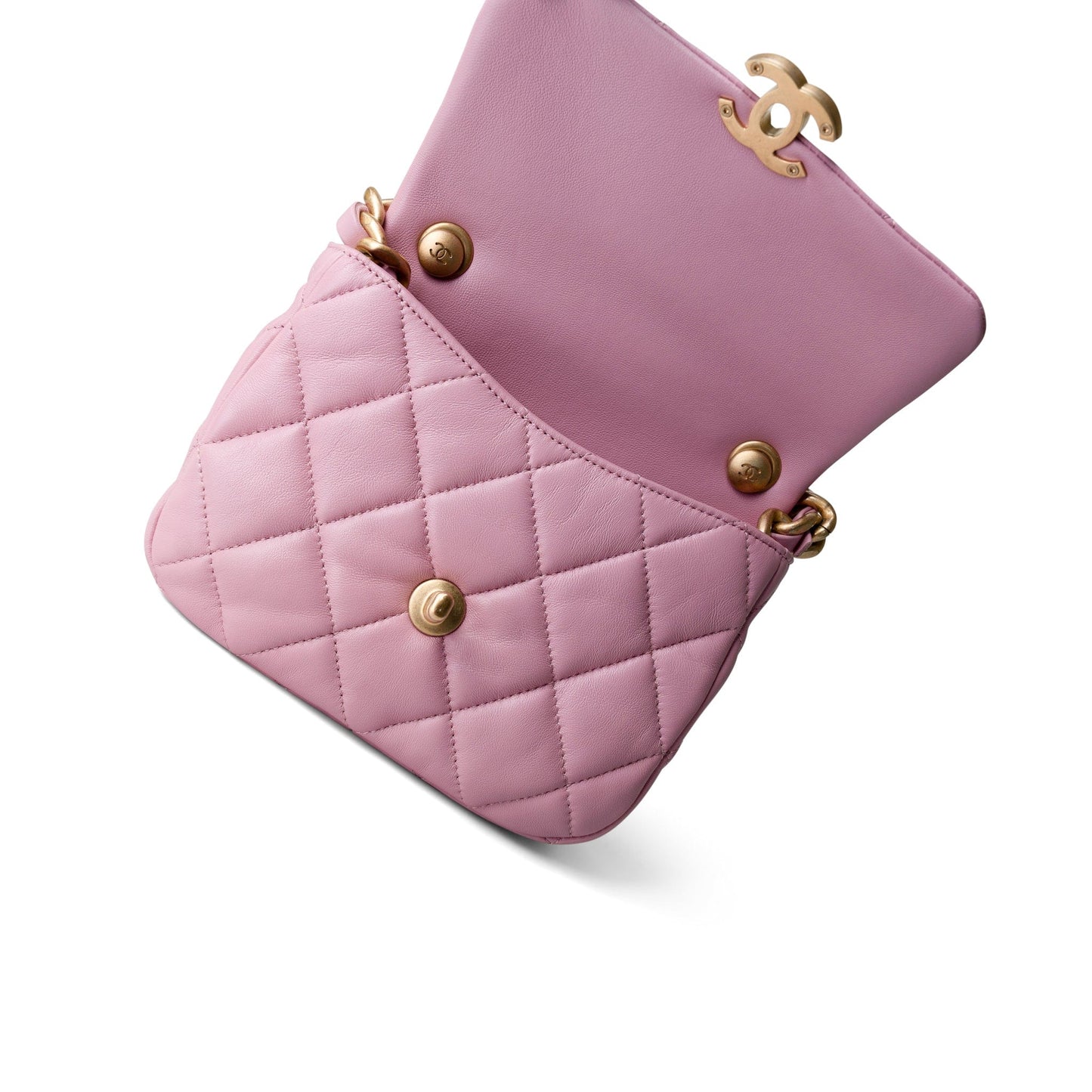 Pink Mini Lacquered Chain Lambskin Quilted Flap Aged Gold Hardware