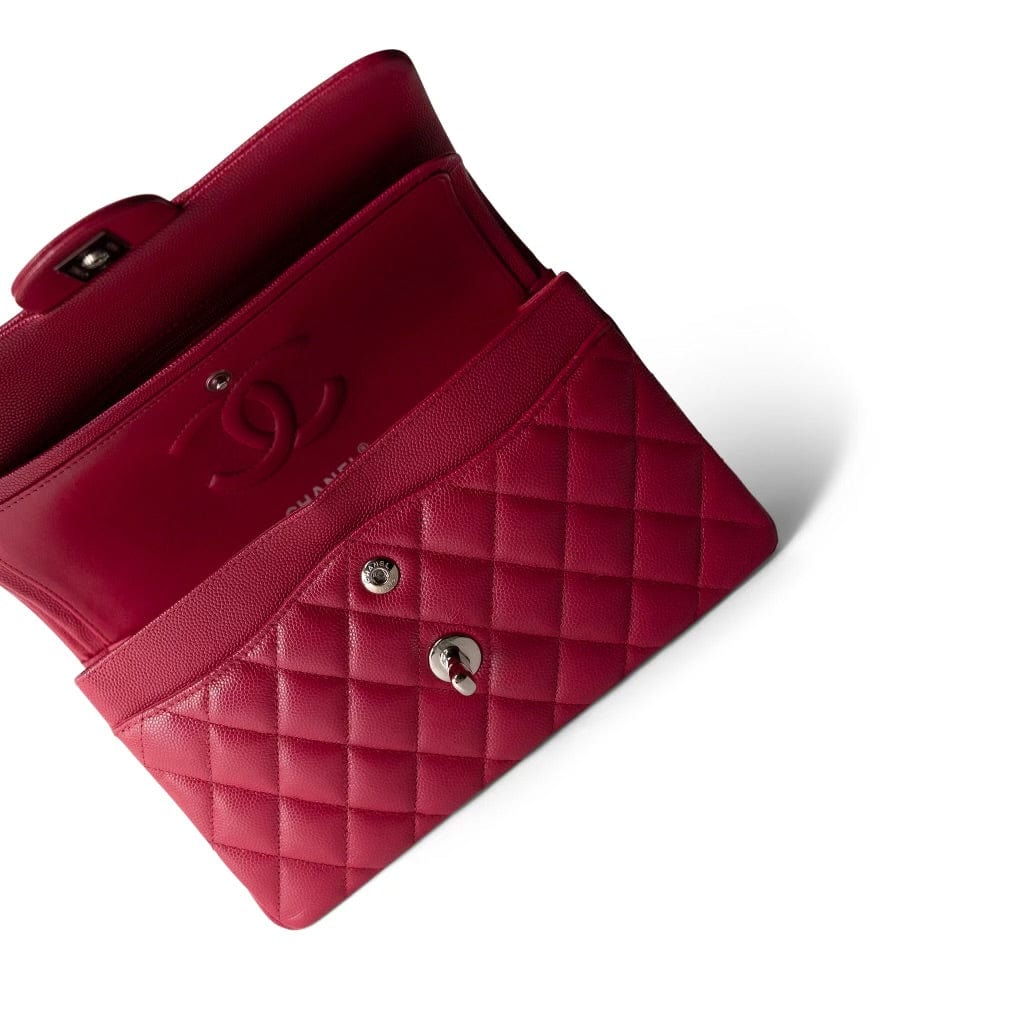Raspberry Caviar Quilted Classic Flap Small Silver Hardware