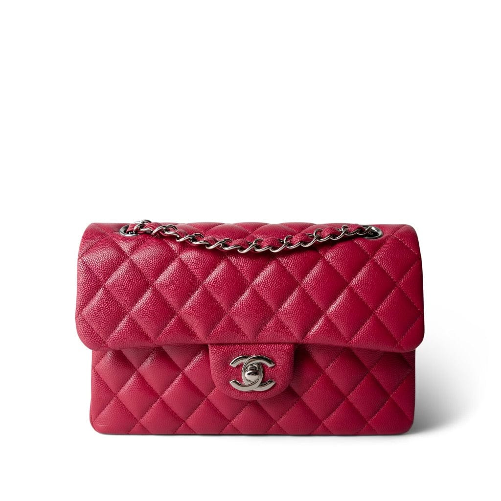 Raspberry Caviar Quilted Classic Flap Small Silver Hardware