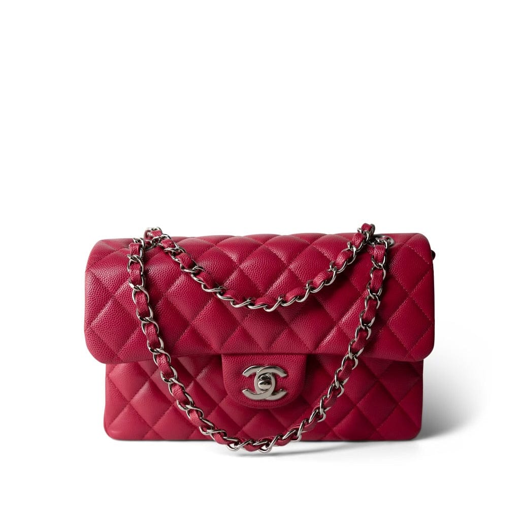 Raspberry Caviar Quilted Classic Flap Small Silver Hardware