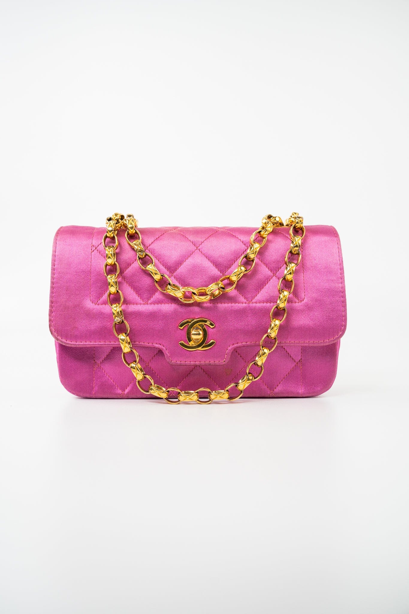 Pink Satin Quilted Single Flap Mini Gold Hardware