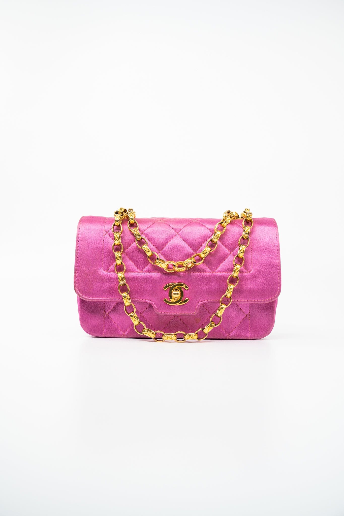 Pink Satin Quilted Single Flap Mini Gold Hardware