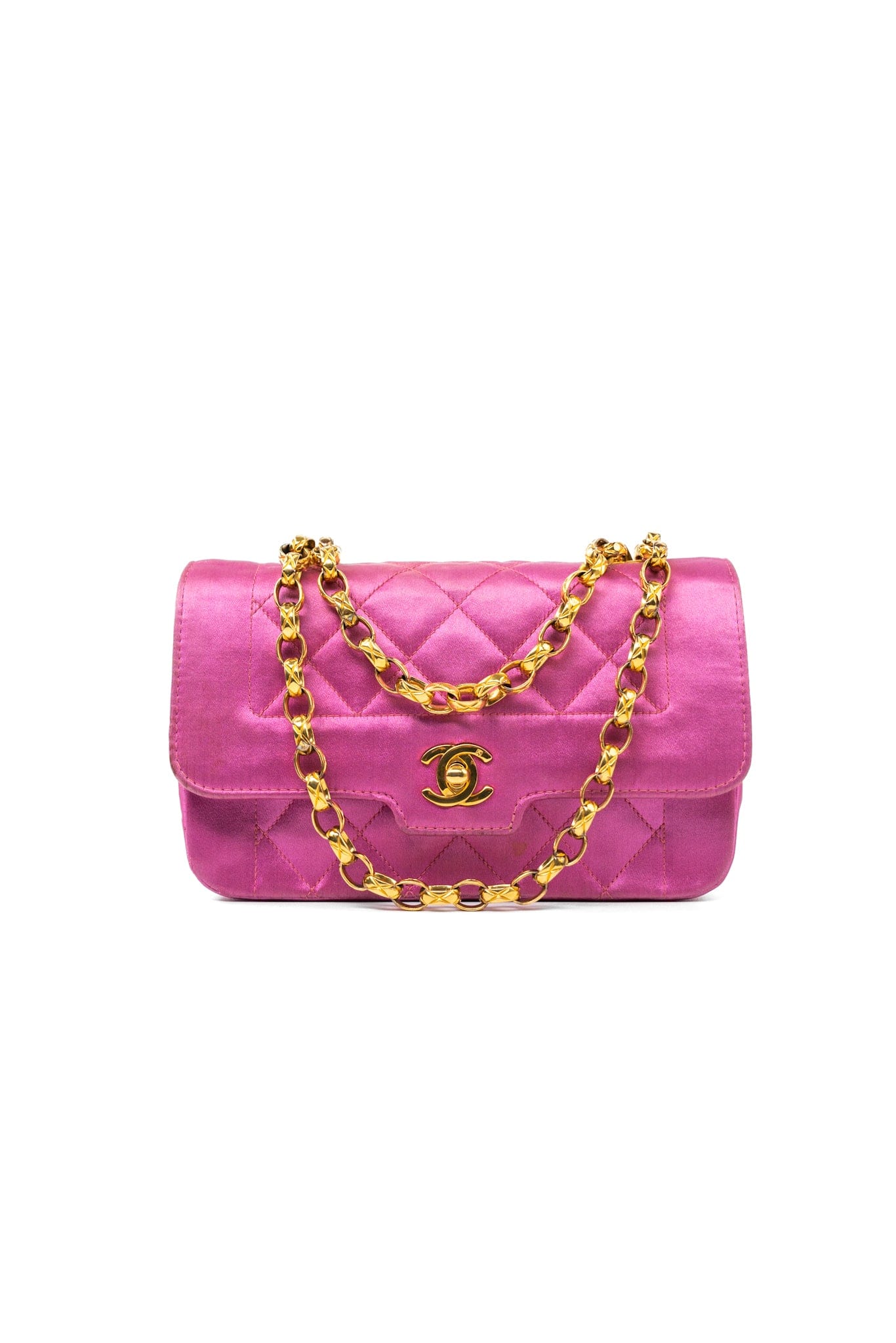 Pink Satin Quilted Single Flap Mini Gold Hardware