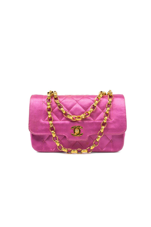 Pink Satin Quilted Single Flap Mini Gold Hardware