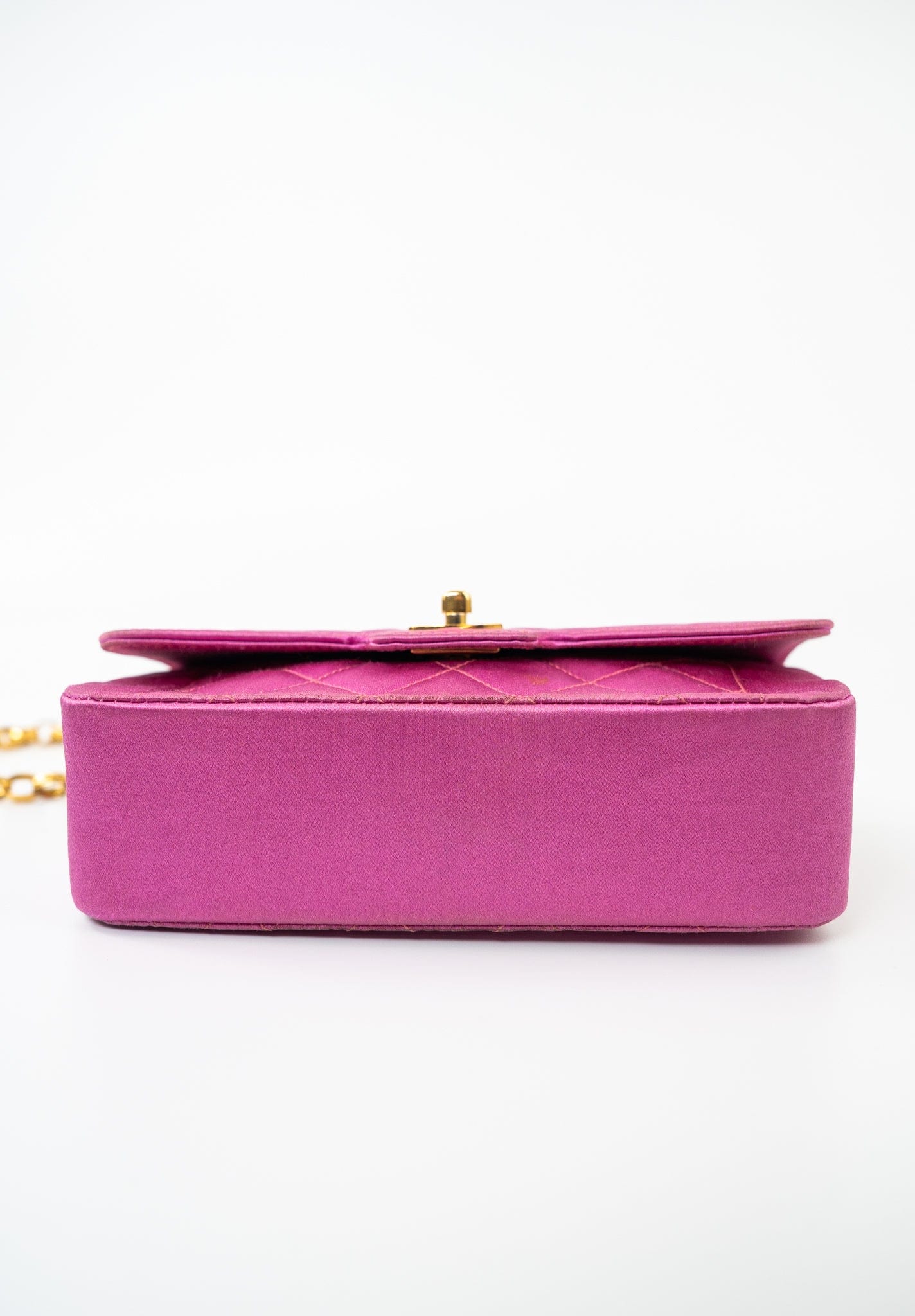 Pink Satin Quilted Single Flap Mini Gold Hardware