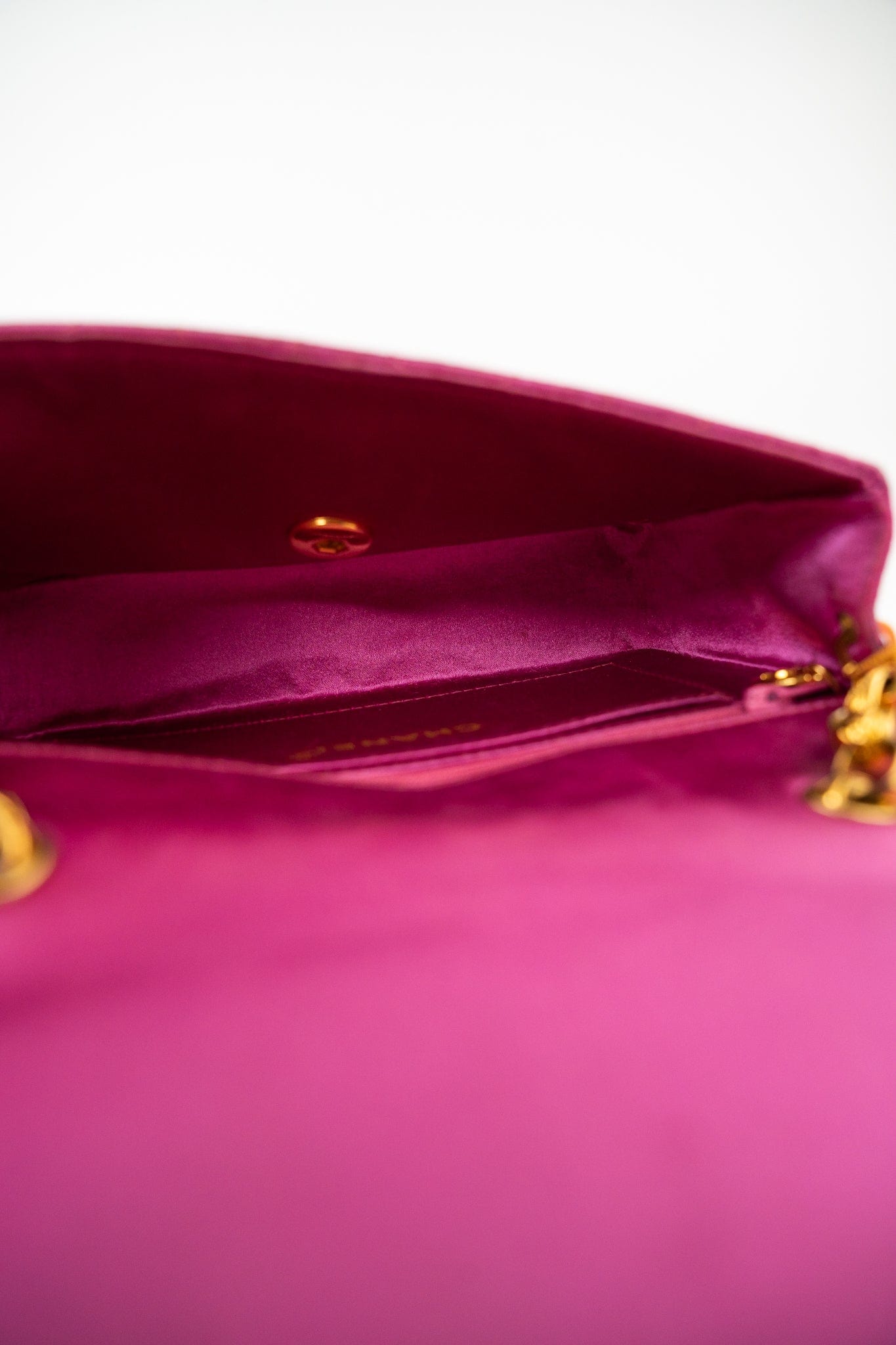 Pink Satin Quilted Single Flap Mini Gold Hardware