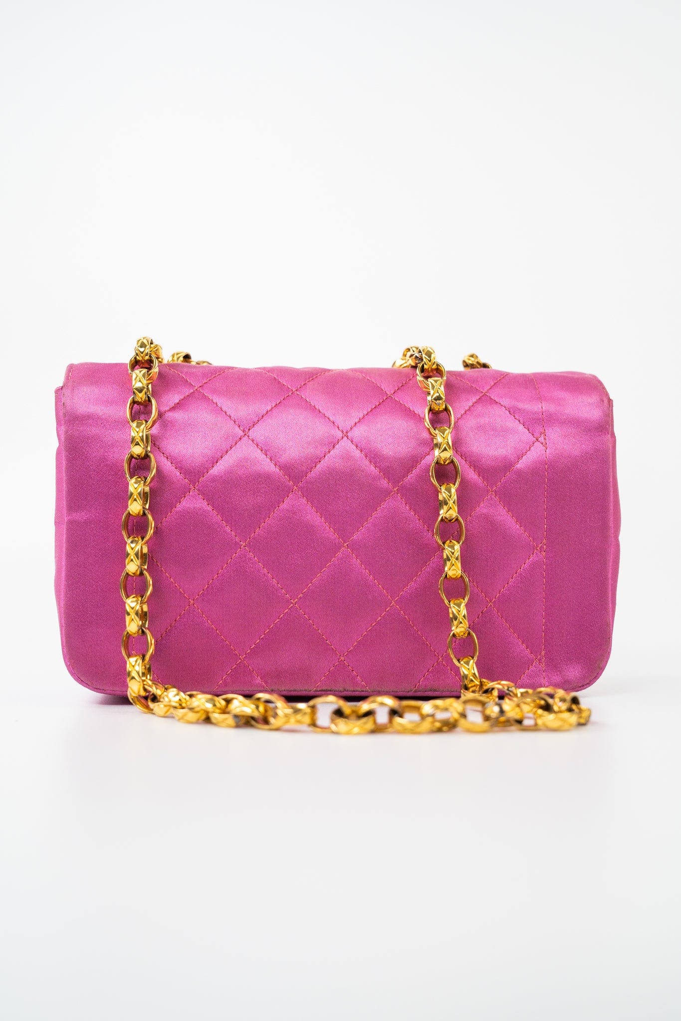 Pink Satin Quilted Single Flap Mini Gold Hardware
