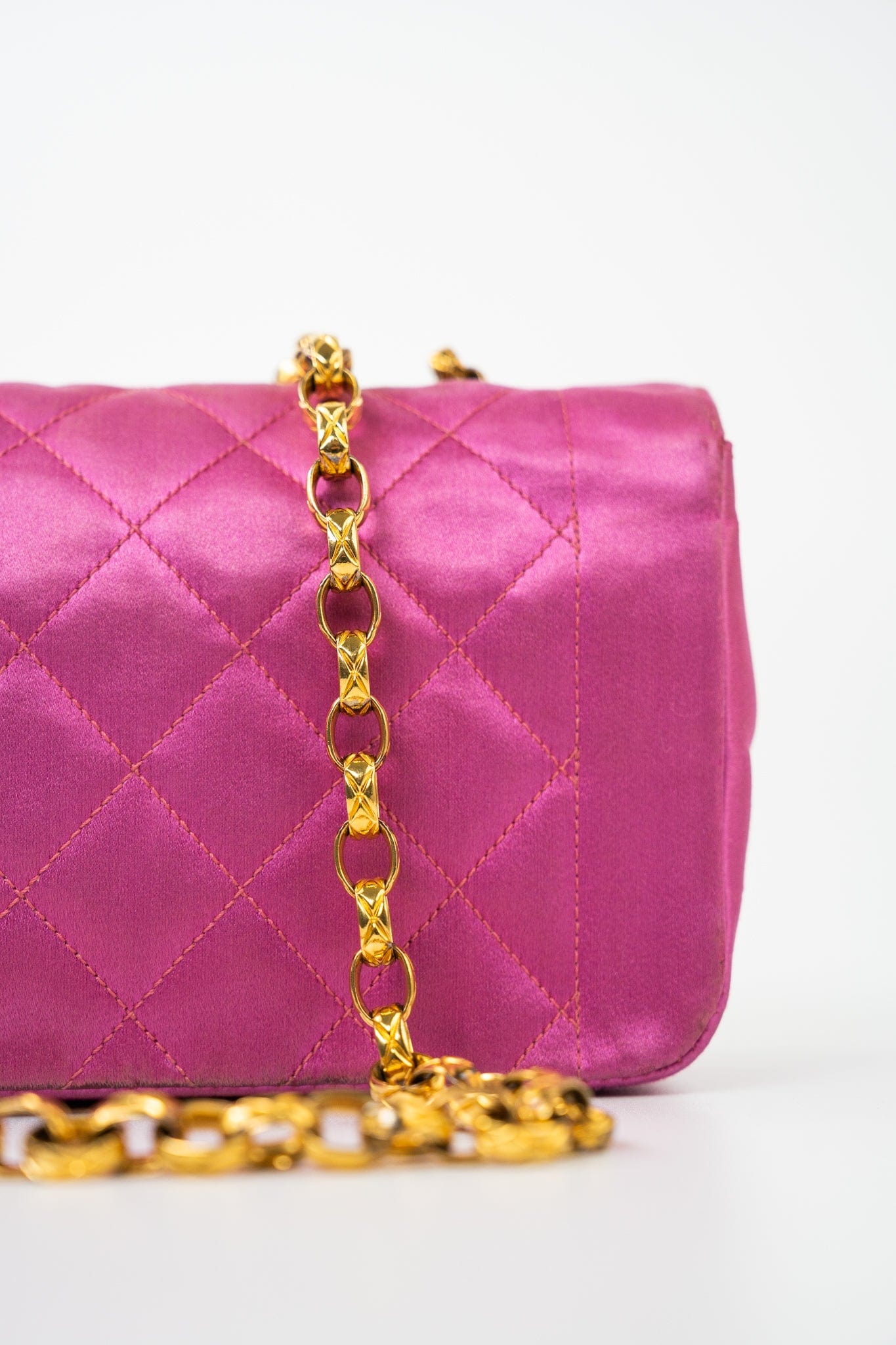 Pink Satin Quilted Single Flap Mini Gold Hardware