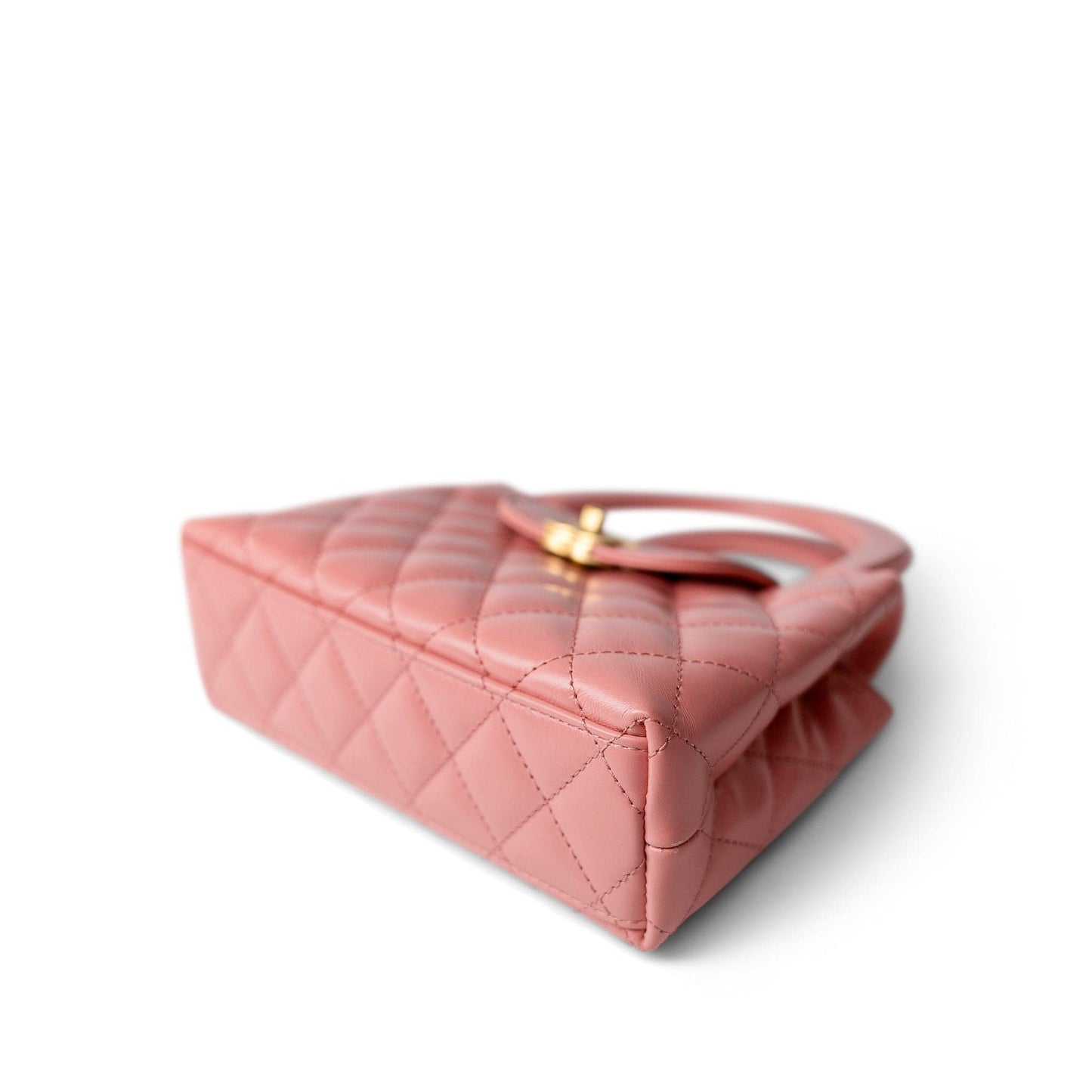 Shiny Aged Calfskin Quilted Nano Kelly Shopper Coral Pink