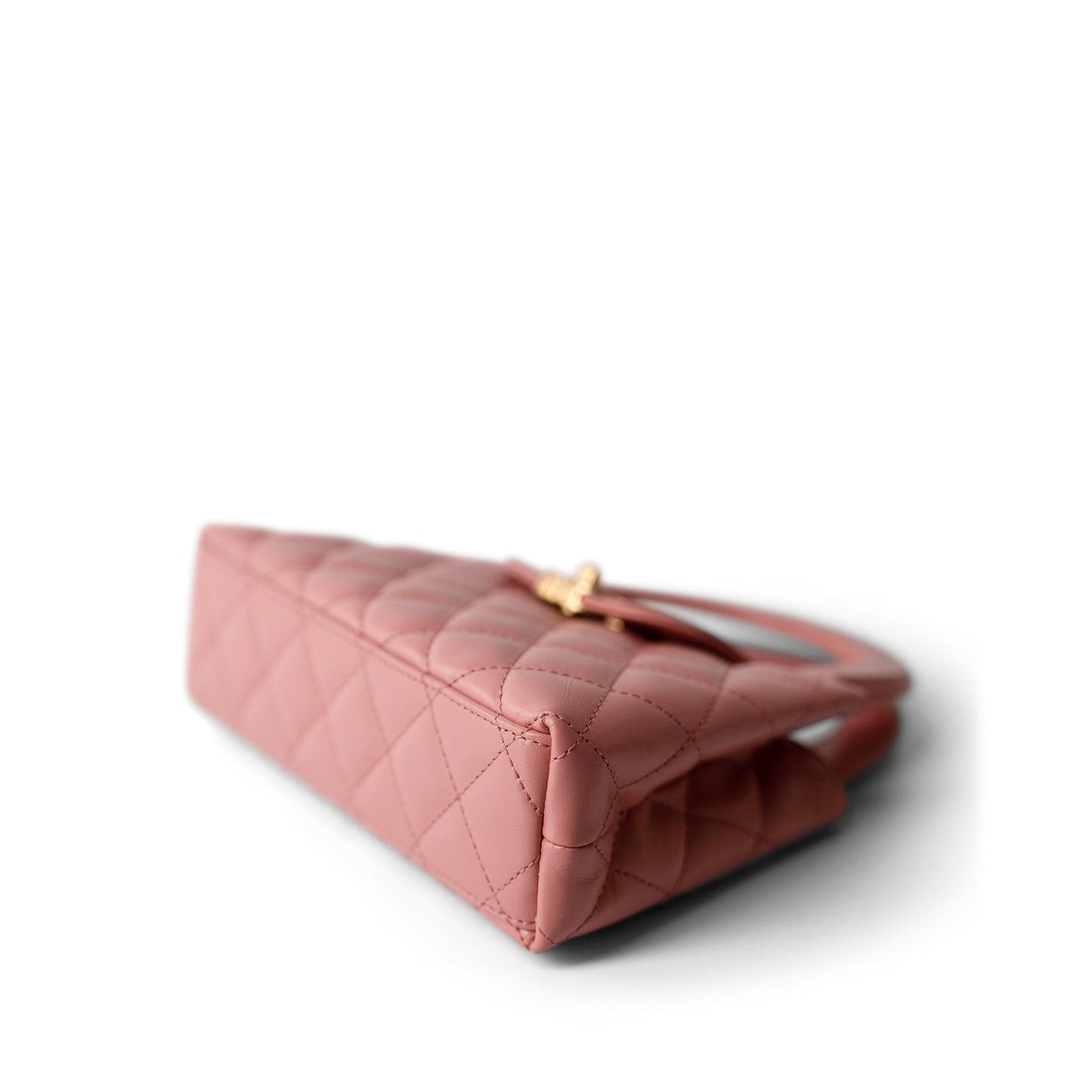 Shiny Aged Calfskin Quilted Nano Kelly Shopper Coral Pink