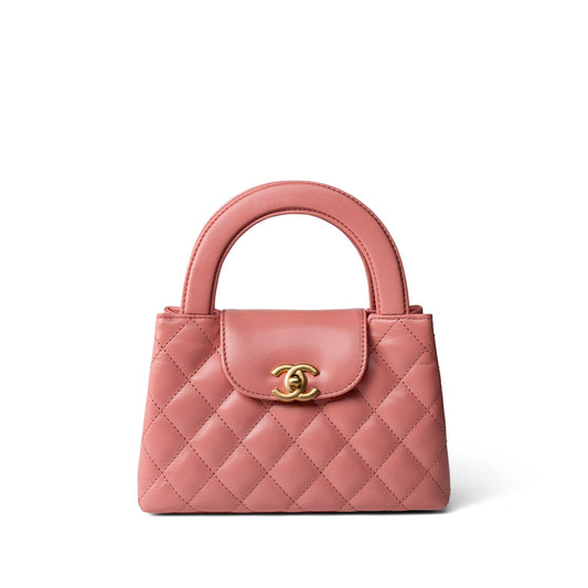 Shiny Aged Calfskin Quilted Nano Kelly Shopper Coral Pink